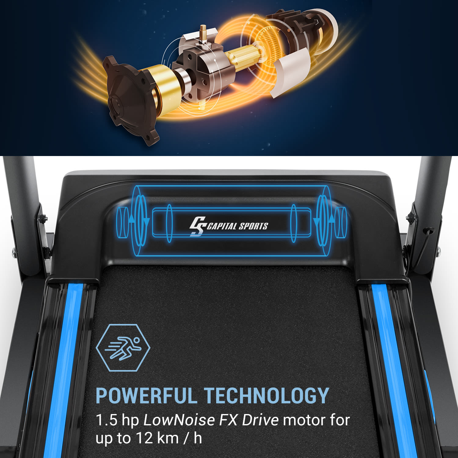 Capital Sports Pacemaker F120 Pro, bežecký pás, 4P-AntiShock Suspension, masážna stanica – Obrázok 4