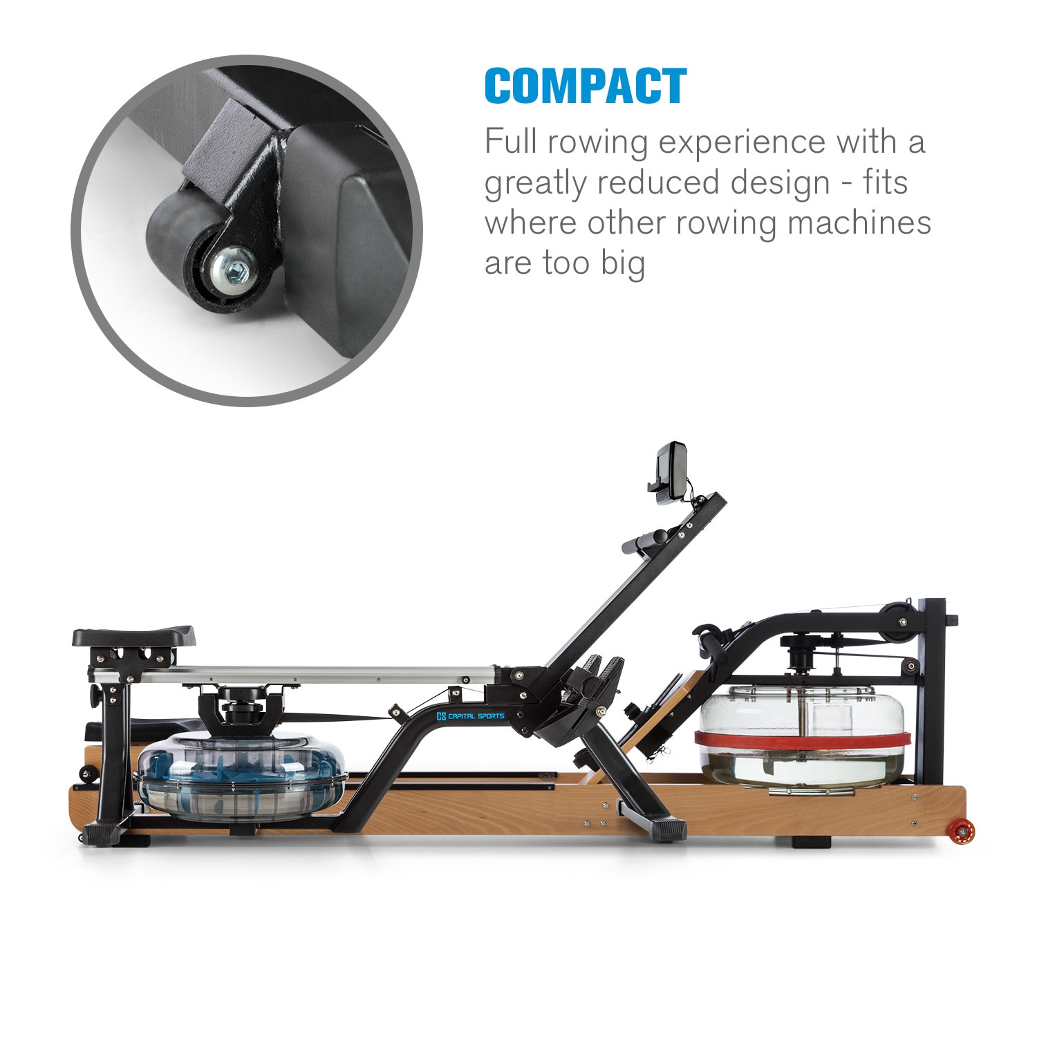 Capital Sports Flow M1, vodný veslovací trenažér, priestorovo úsporný, tréningový počítač, do 150 kg – Obrázok 5