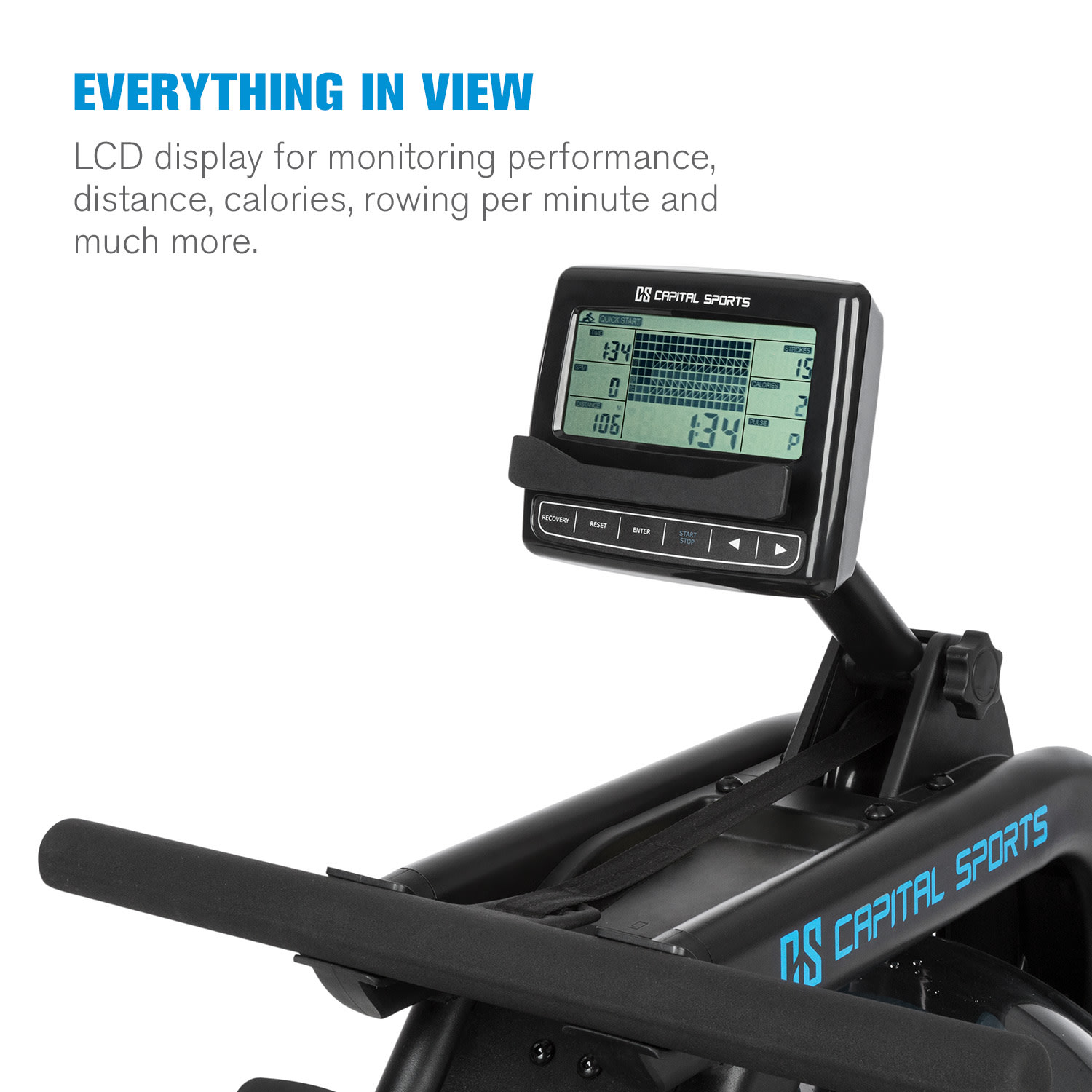 Capital Sports Flow M2, vodný veslársky trenažér, s tréningovým počítačom, do 150 kg – Obrázok 2