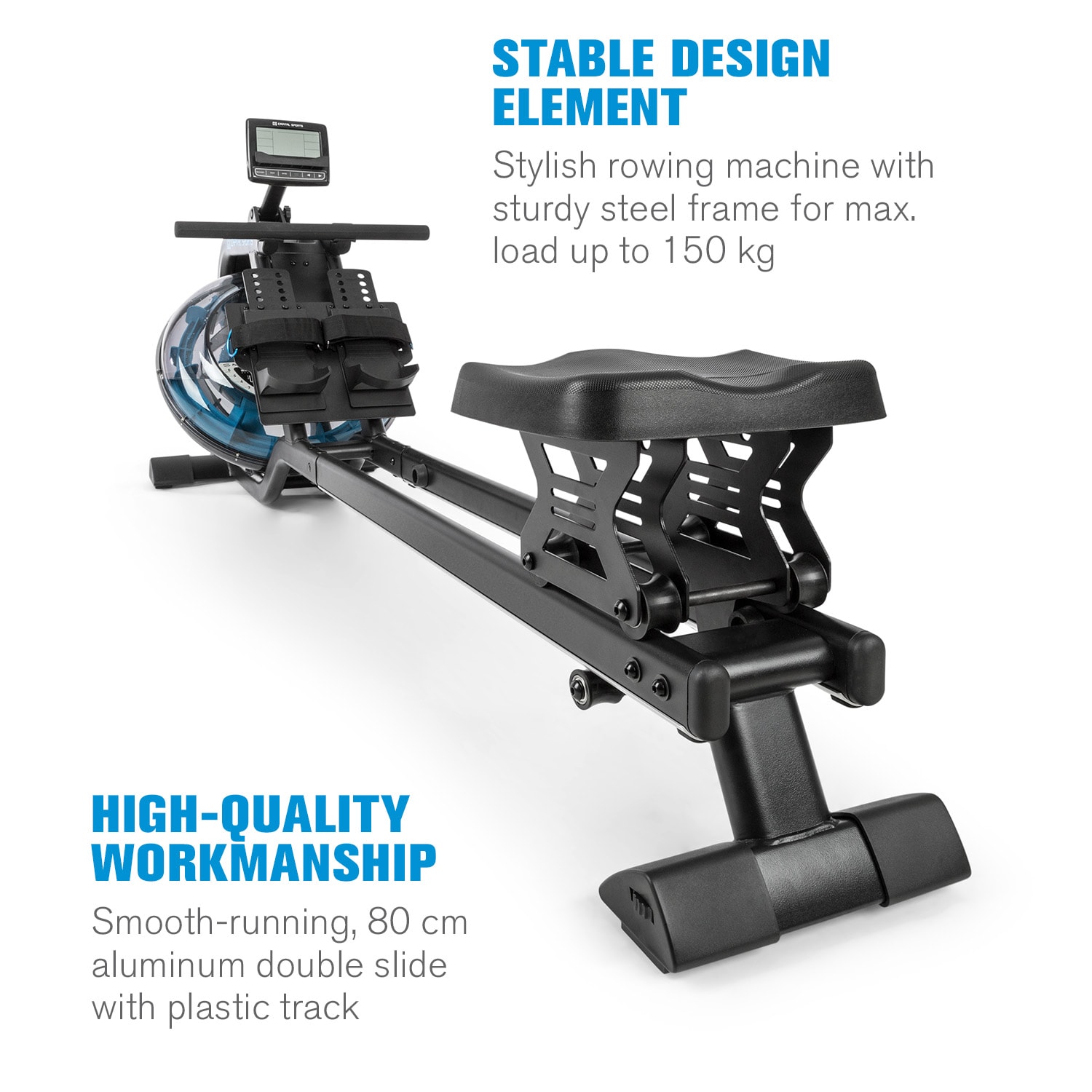 Capital Sports Flow M2, vodný veslársky trenažér, s tréningovým počítačom, do 150 kg – Obrázok 5