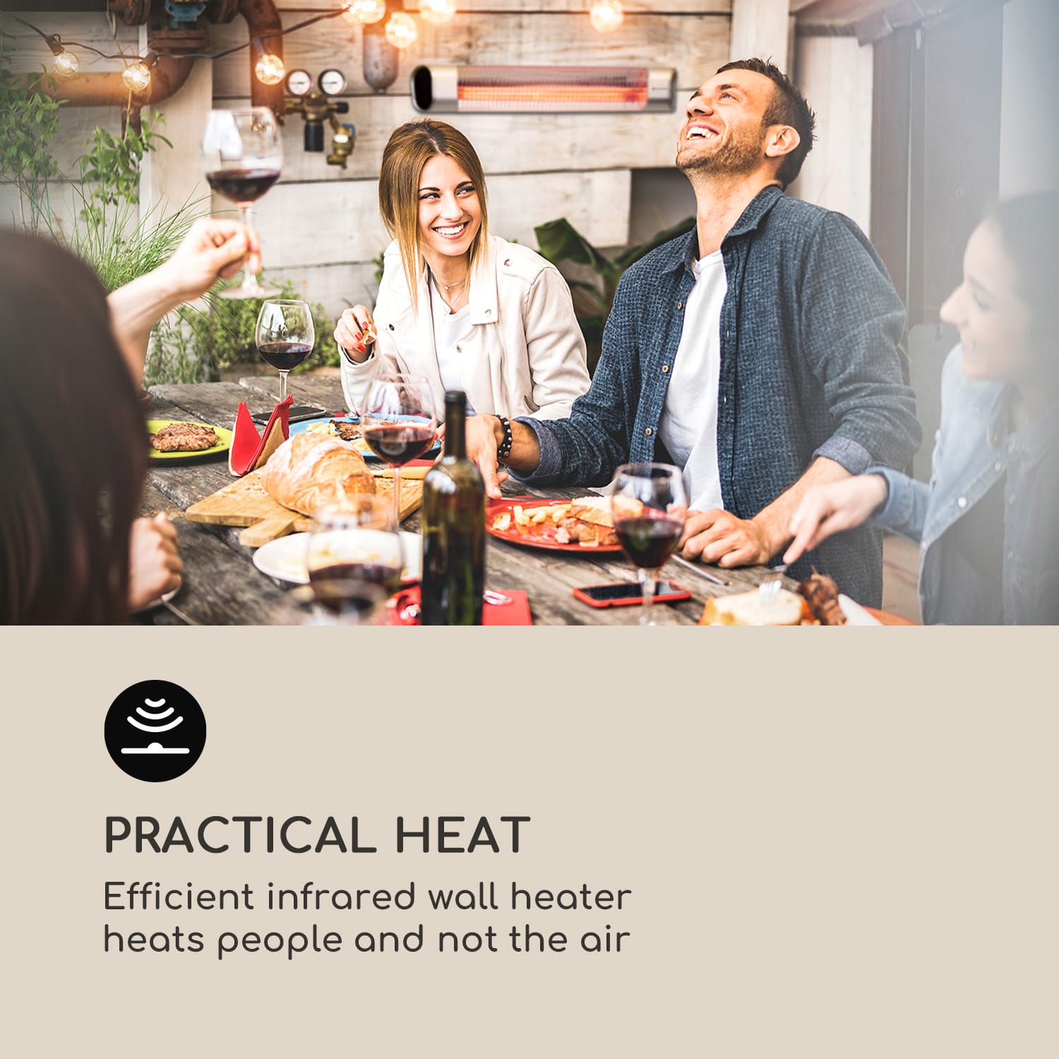 Blumfeldt Dark Wave, Infračervený ohrievač, 2000 W, pozlátená uhlíková trubica, IP65, hliník