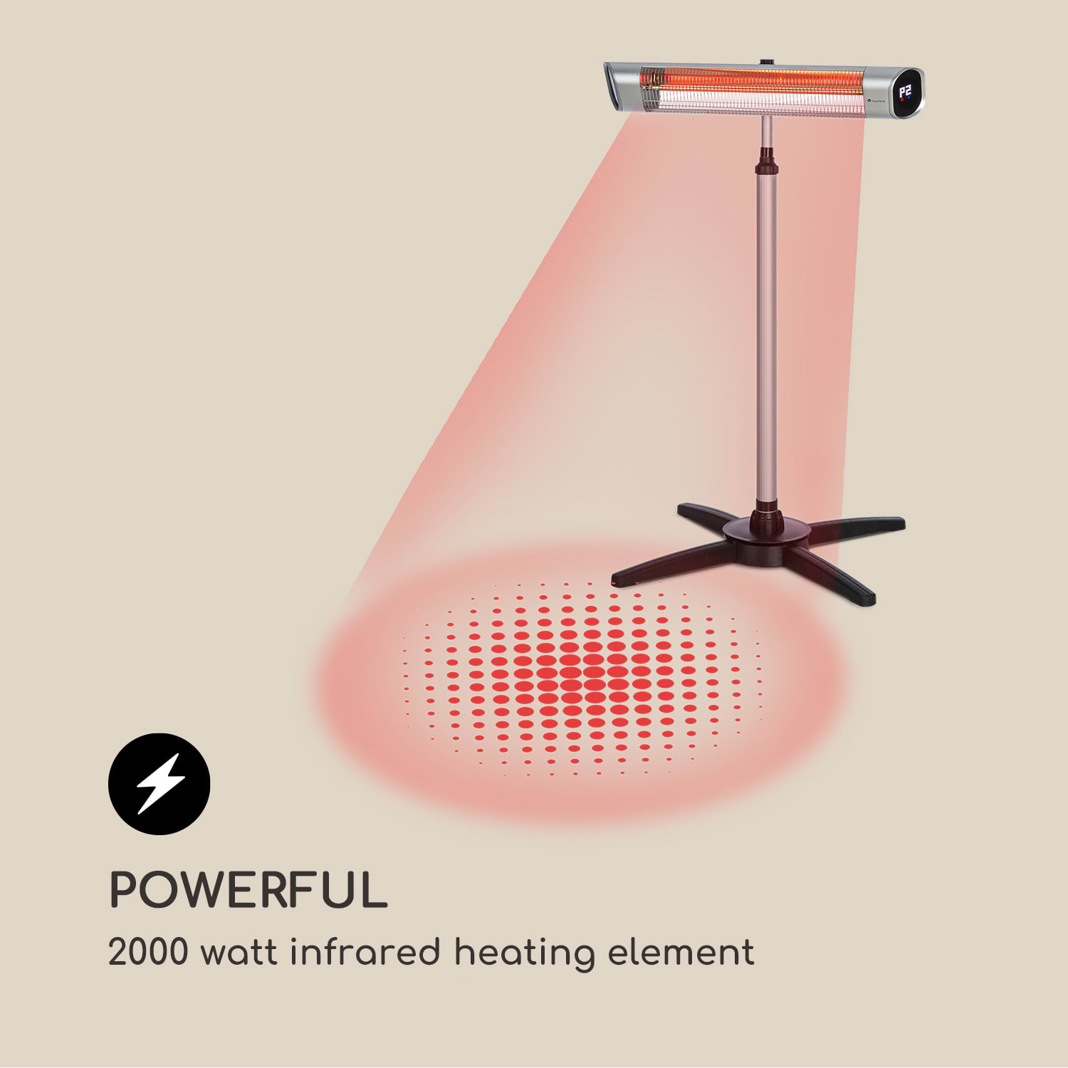 Blumfeldt Dark Wave, infračervený ohrievač, 2000 W, pozlátená uhlíková trubica, IP65, hliník – Obrázok 3