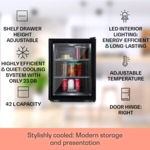 Klarstein Brooklyn 42, mini chladnička, sklenené dvere, LED osvetlenie, police