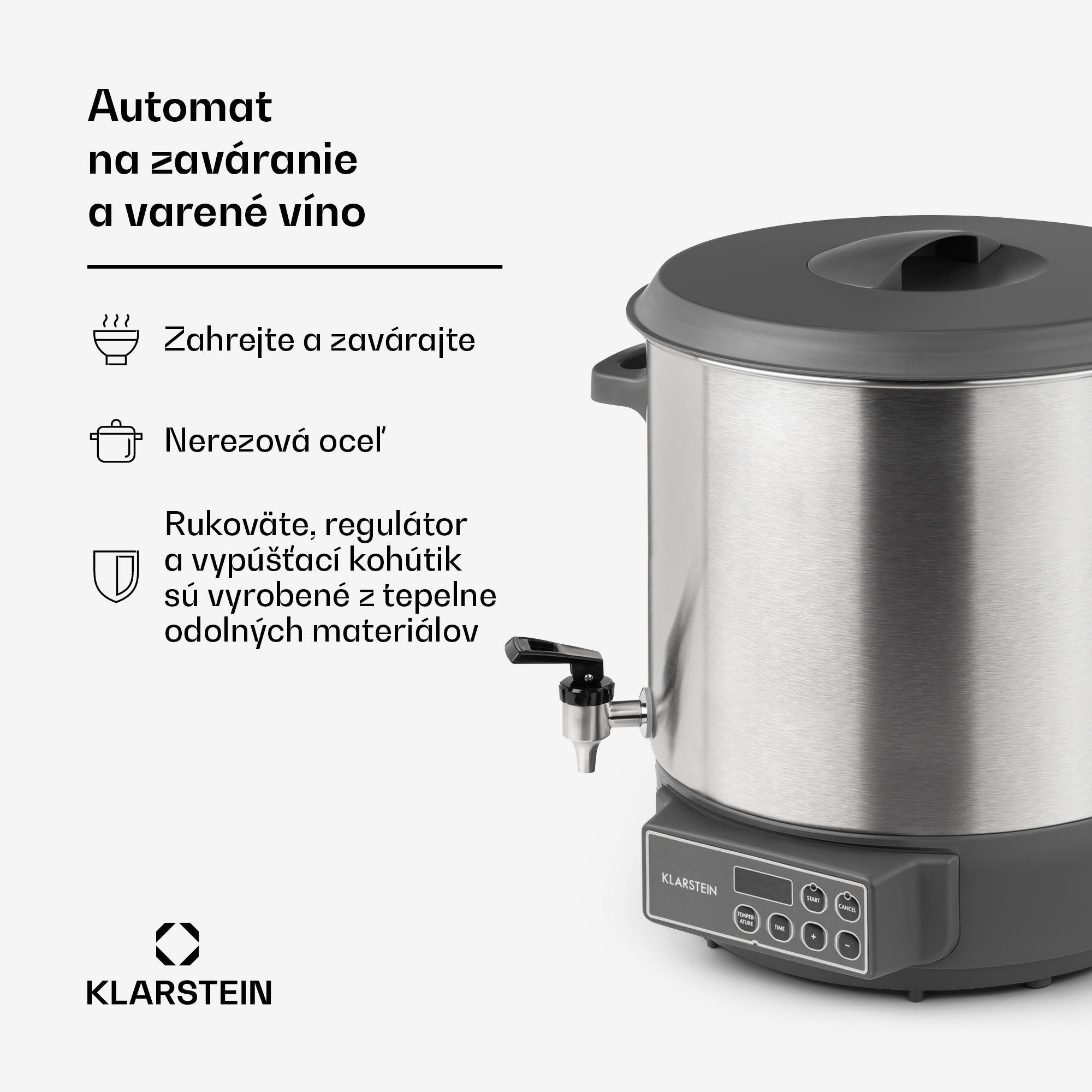 Klarstein Lady Marmalade, zavárací hrniec, dávkovač nápojov, 27 l, 100 °C, 12 h, nehrdzavejúa oceľ – Obrázok 2