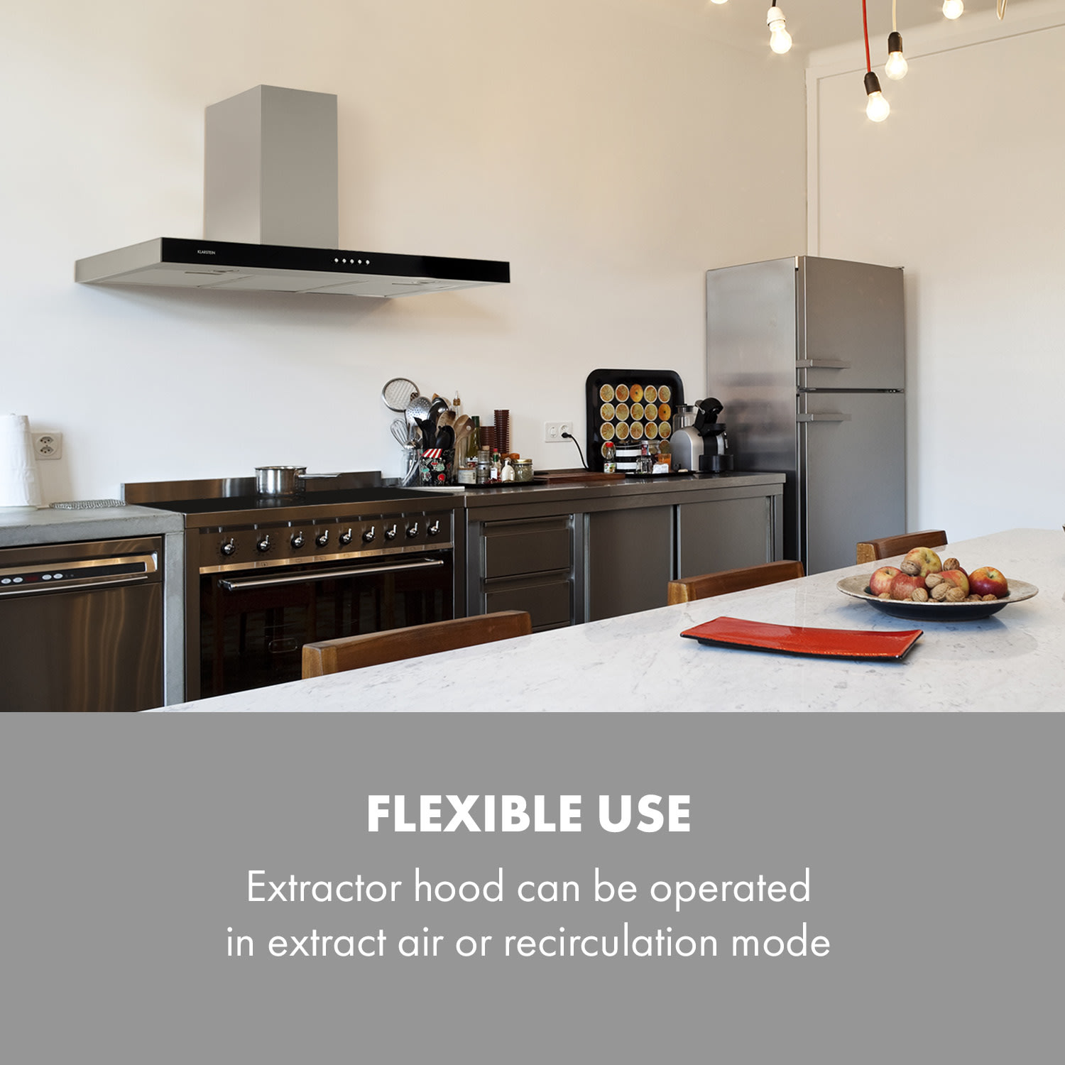 Klarstein Darya, digestor, 90 cm, 310 m³/h, nehrdzavejúca oceľ, strieborný