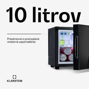 Klarstein Frosty, mini chladnička, 10 l, energet. trieda A, dvere so zrkadlovým sklom, čierna