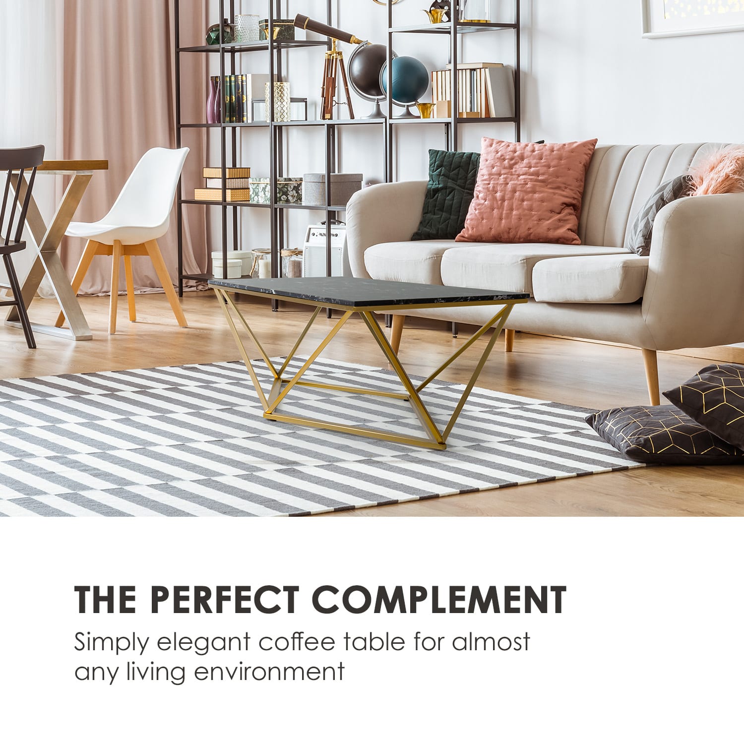 Besoa Black Onyx I, konferenčný stolík, 110 x 42,5 x 55 cm (Š x V x H), mramorový vzhľad, zlatý/čierny