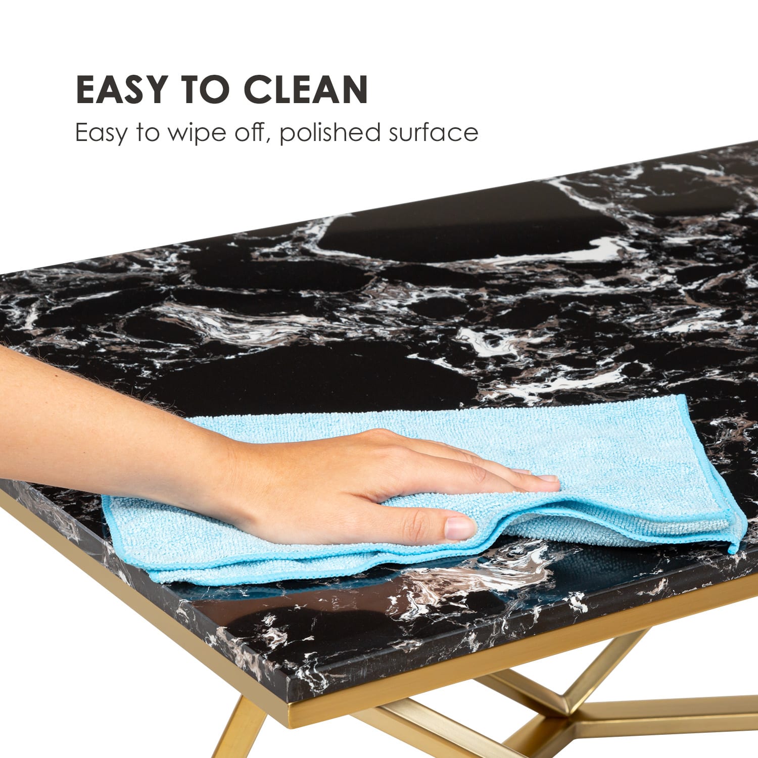 Besoa Black Onyx I, konferenčný stolík, 110 x 42,5 x 55 cm (Š x V x H), mramorový vzhľad, zlatý/čierny – Obrázok 3