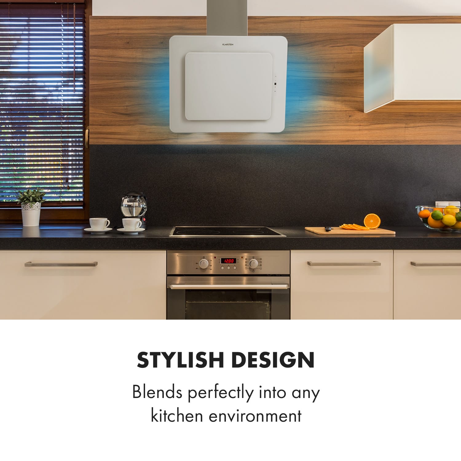 Klarstein Helena 60, digestor, 60 cm, nástanný, 595 m³/h, LED displej, biely