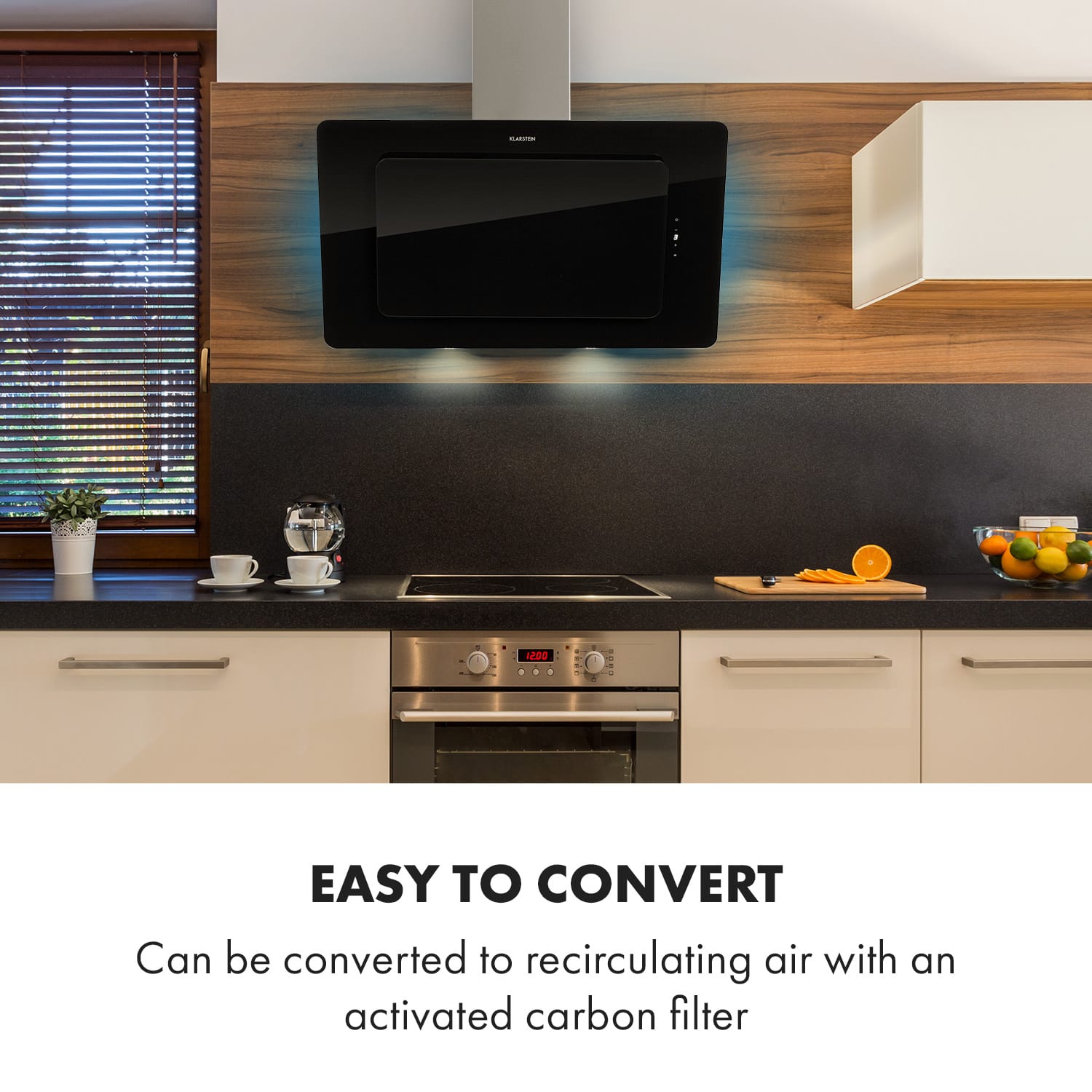 Klarstein Helena 90, digestor, 90 cm, nástanný, 595 m³/h, LED displej, čierny