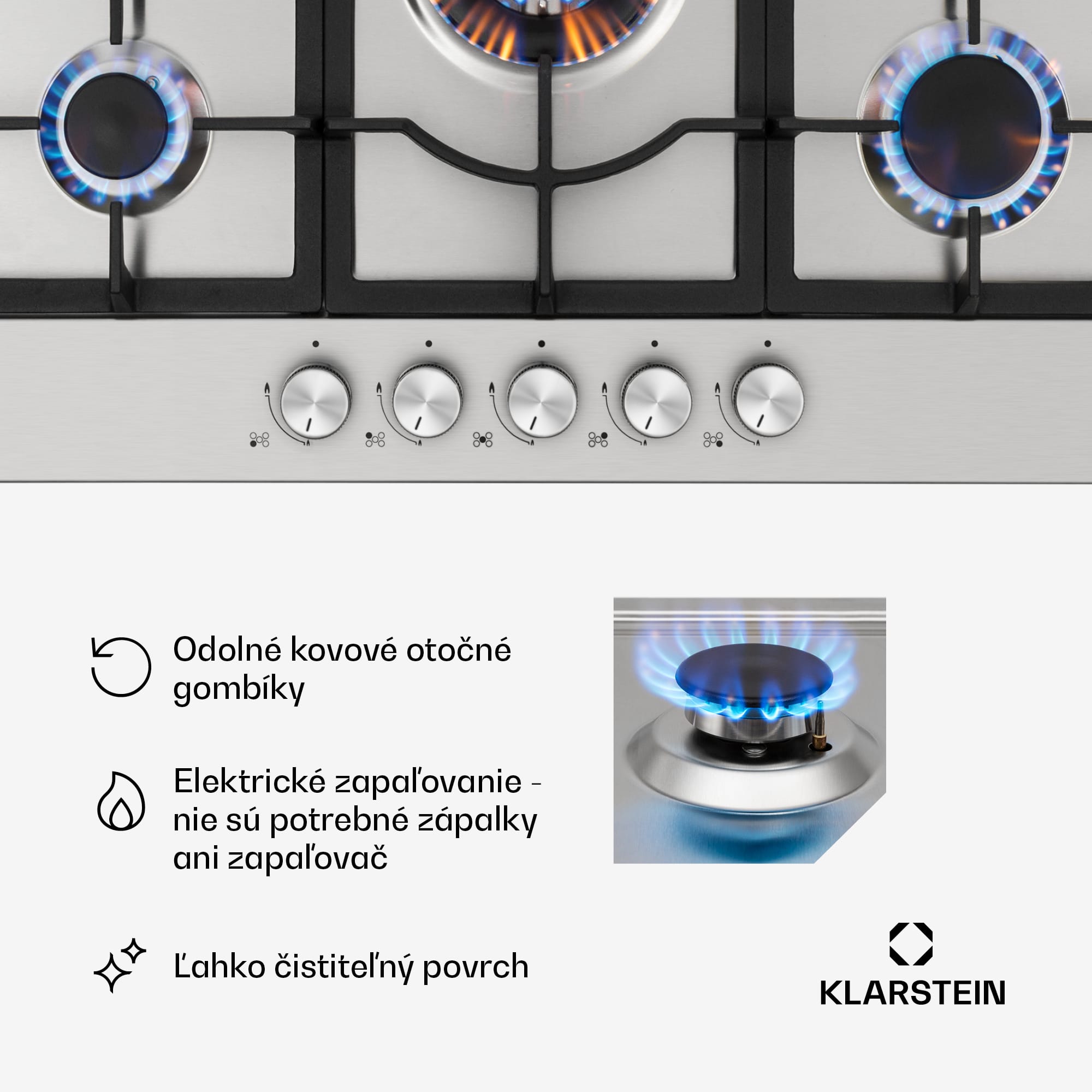 Klarstein Ignito 5 Zonen, plynová varná doska, 5 Sabaf horákov, nehrdzavejúca oceľ, strieborná – Obrázok 4