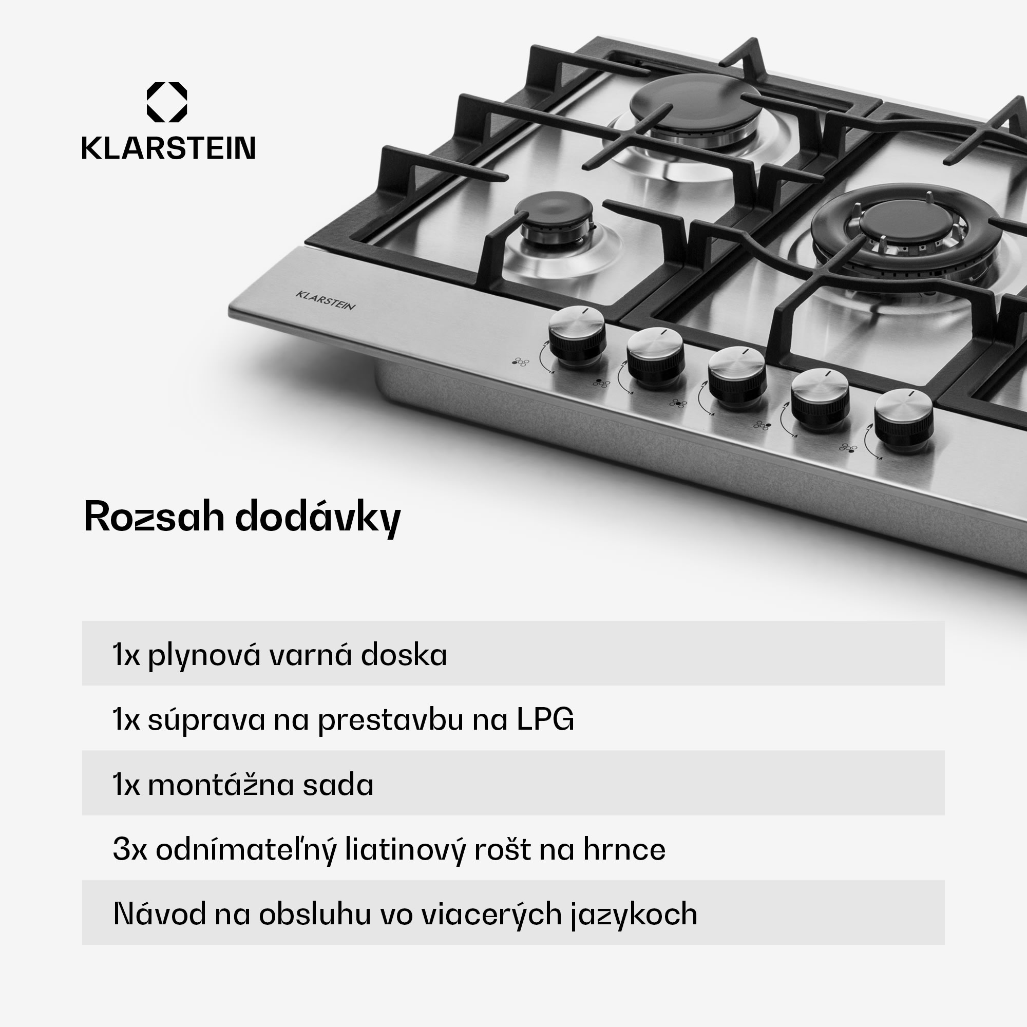 Klarstein Ignito 5 Zonen, plynová varná doska, 5 Sabaf horákov, nehrdzavejúca oceľ, strieborná – Obrázok 5