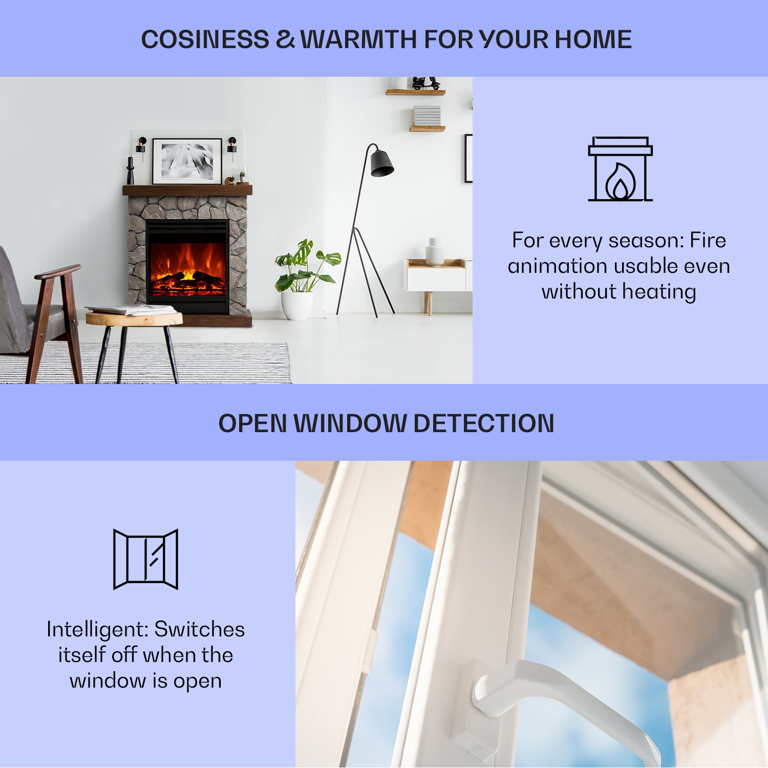 Klarstein Lienz, elektrický krb, 1800 W, vzhľad kameňa, diaľkové ovládanie, hnedý – Obrázok 3