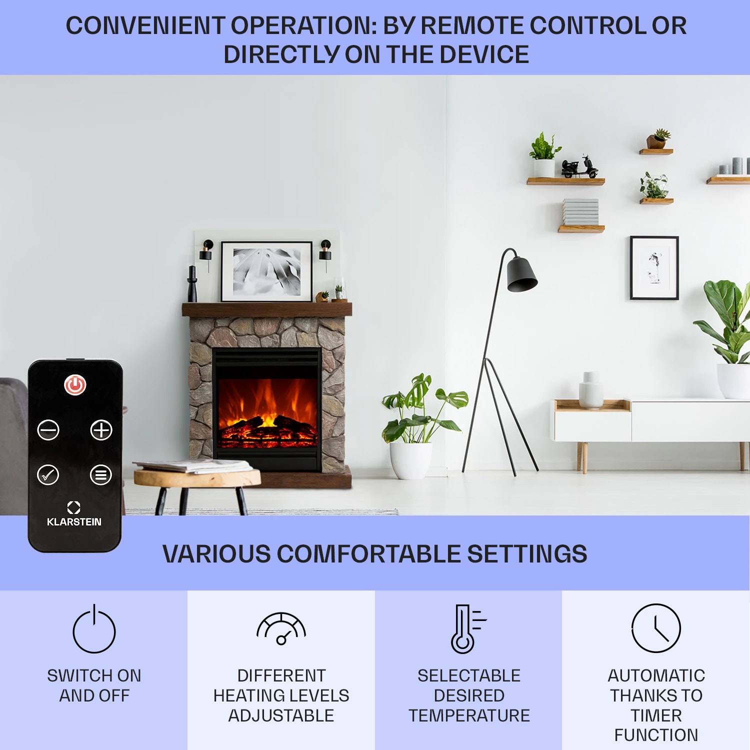 Klarstein Lienz, elektrický krb, 1800 W, vzhľad kameňa, diaľkové ovládanie, hnedý – Obrázok 4