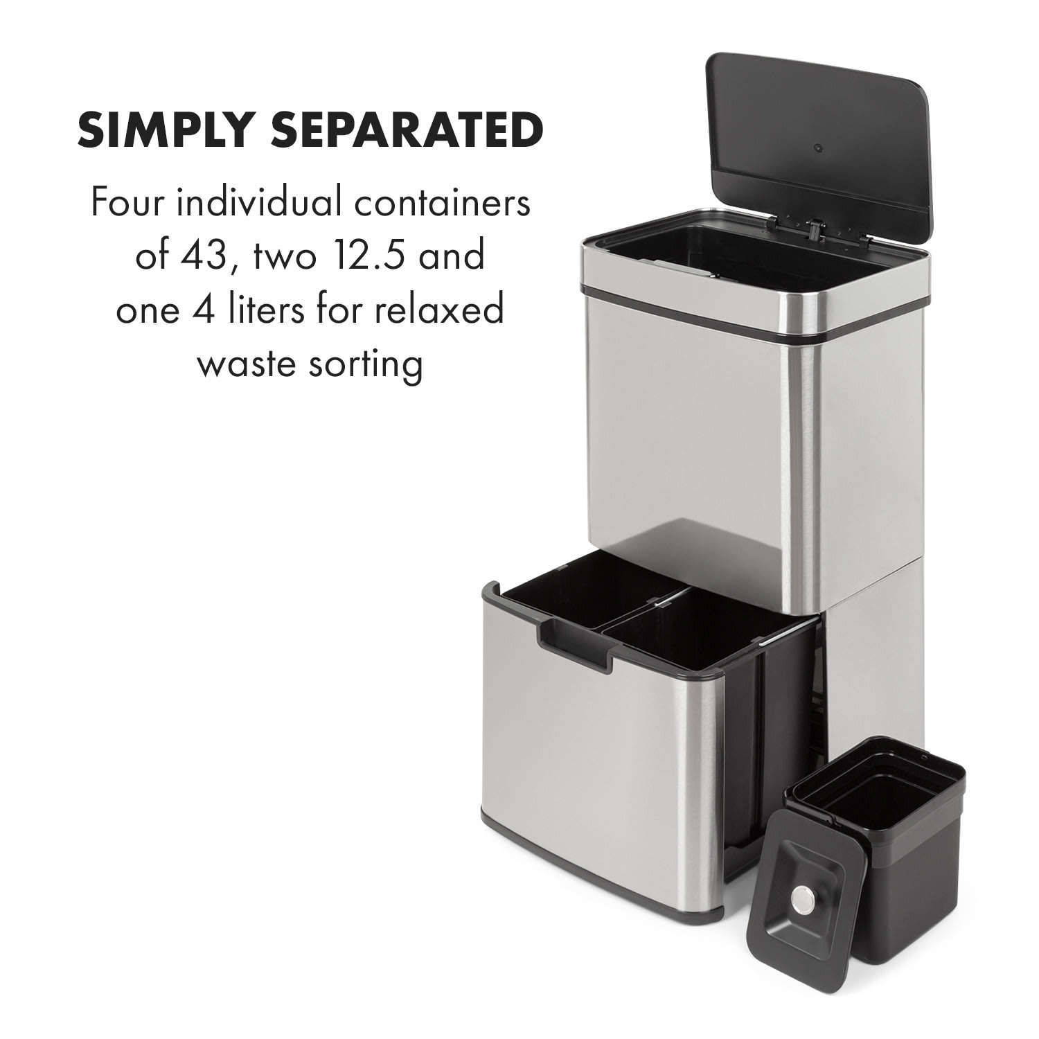 Klarstein Touchless, odpadkový kôš, senzor, 72 l, 4 nádoby, ABS/PP/ušľachtilá oceľ – Obrázok 2