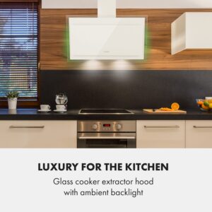 Klarstein Mirage 90, digestor, 90 cm, nástenný, 550 m³/h, A++, dotykový panel, RGB svetlo, biely