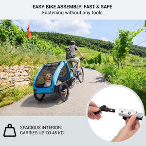 KLARFIT Husky, príves na bicykel pre psov, cca 250L, 600D, Oxfortdské plátno, modrý