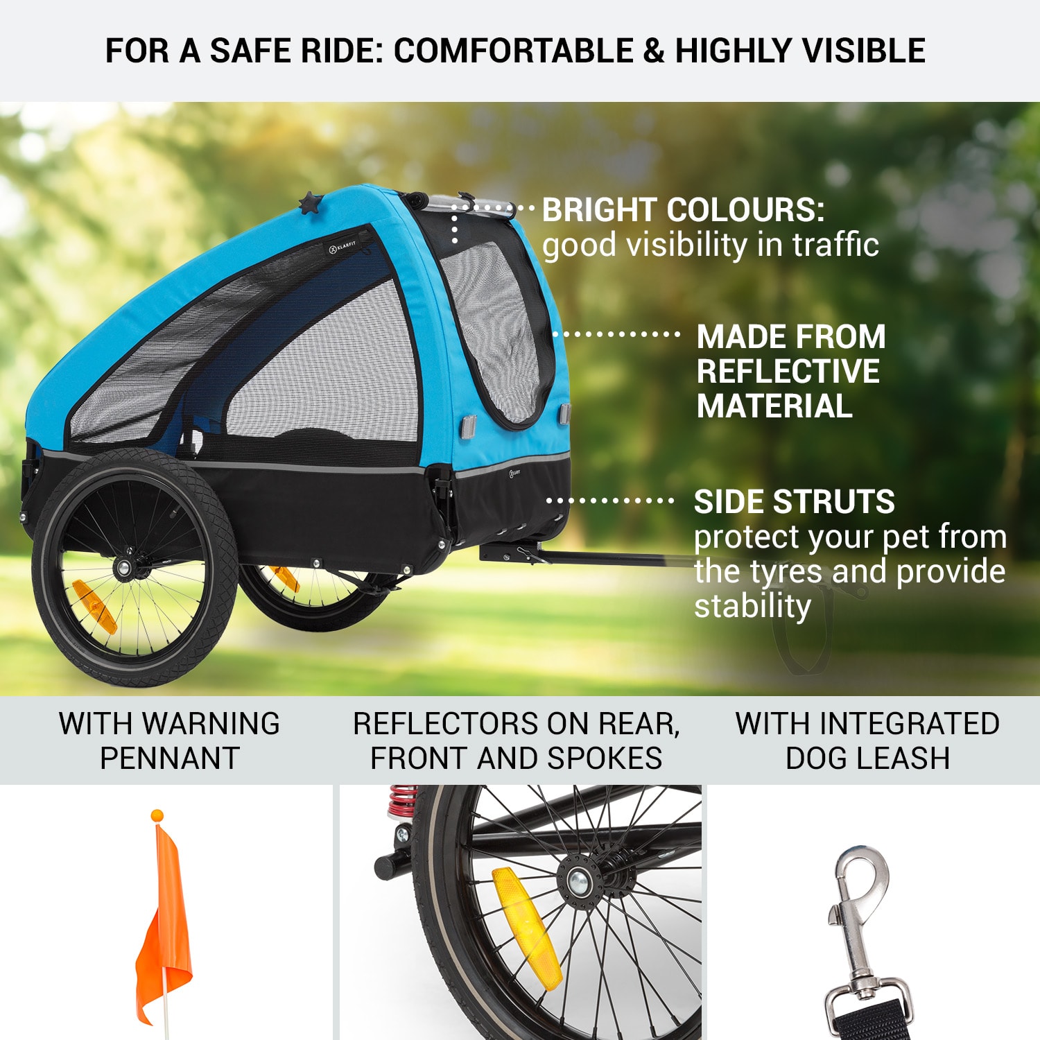 KLARFIT Husky, príves na bicykel pre psov, cca 250L, 600D, Oxfortdské plátno, modrý – Obrázok 3