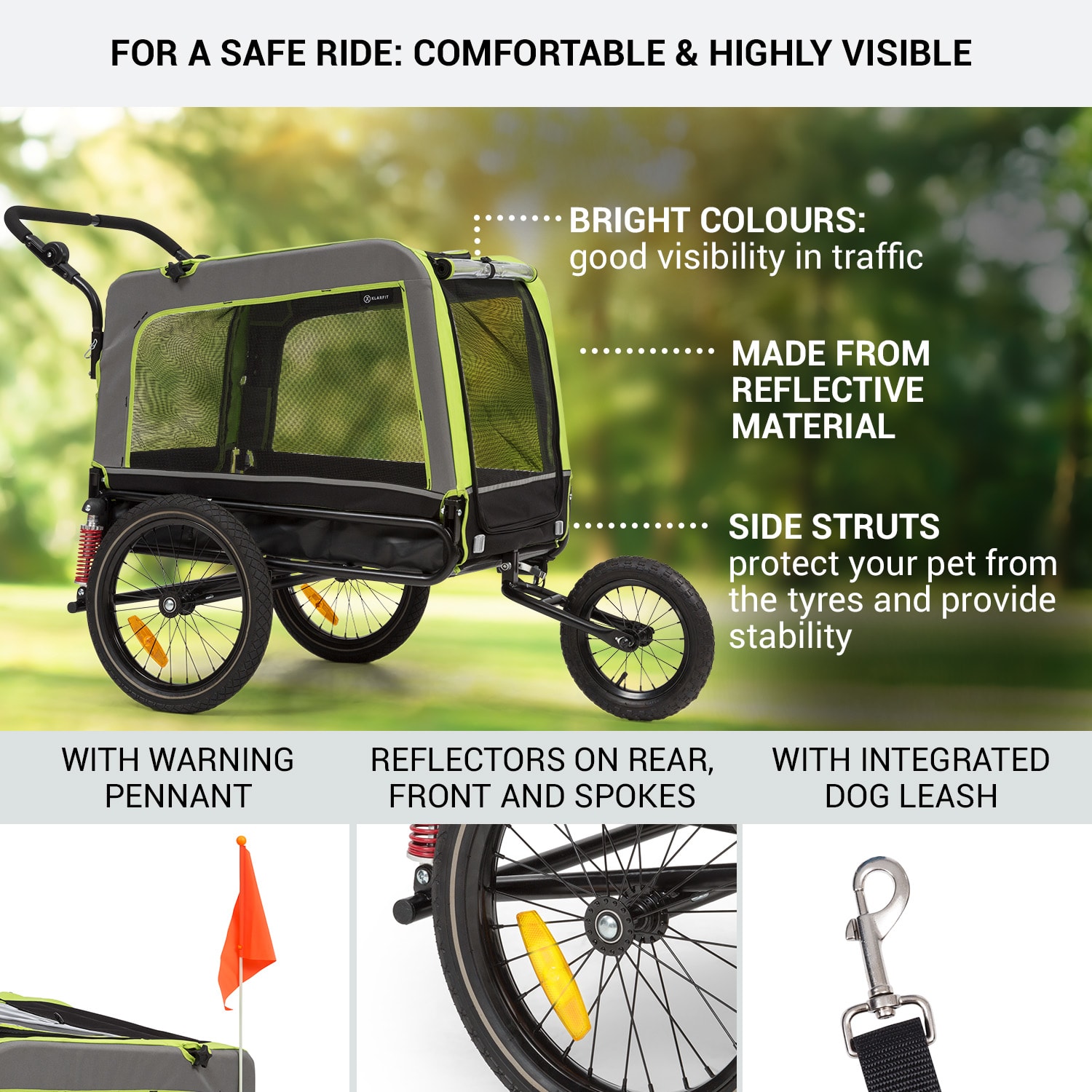 KLARFIT Husky Vario, 2-v-1, príves pre psa, bugina pre psov, cca 240L, 600D, Oxfort, zelený – Obrázok 3