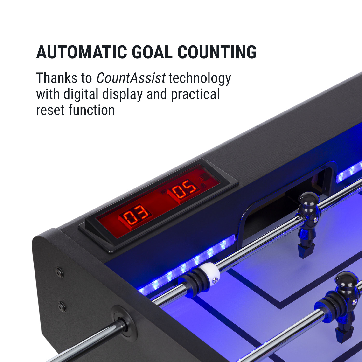 KLARFIT Arrowhead, stolný futbal, 117 x 68, LED osvetlenie, automatické počítanie gólov, čierny – Obrázok 3