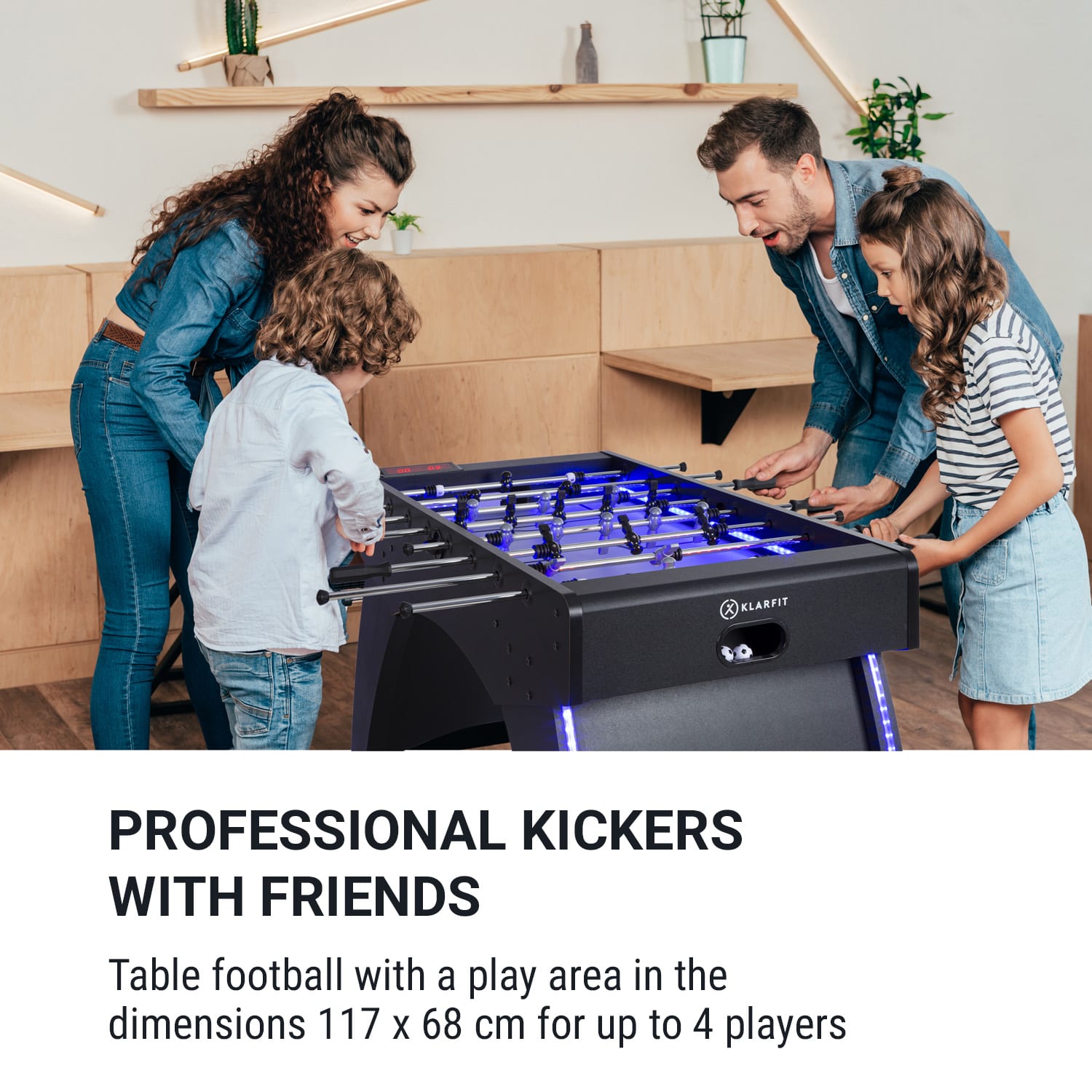 KLARFIT Arrowhead, stolný futbal, 117 x 68, LED osvetlenie, automatické počítanie gólov, čierny – Obrázok 4