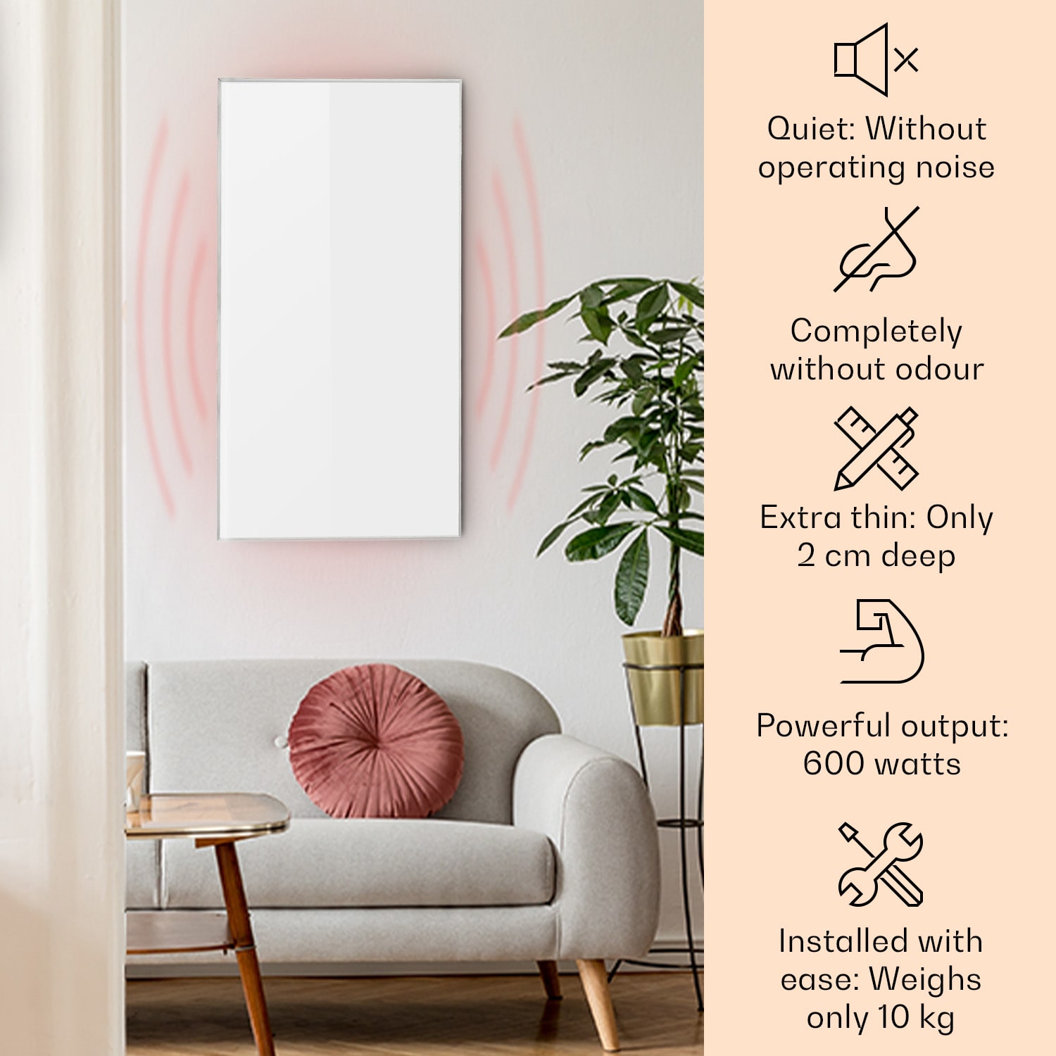 Klarstein Wonderwall Air 60, infračervený ohrievač, 101 x 60 cm, 600 W, nástenná montáž, diaľkový ovládač, biely