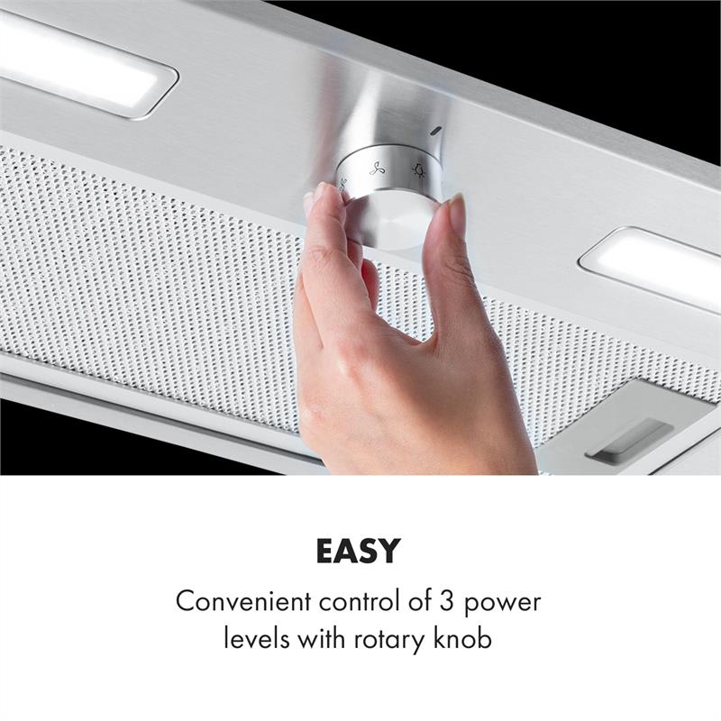 Klarstein Simplica, digestor, 52 cm, vstavaný, 400 m³/h, LED, nehrdzavejúca oceľ – Obrázok 3