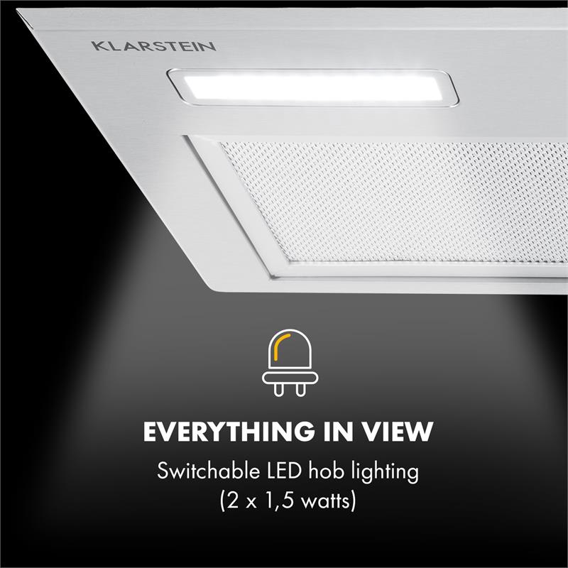 Klarstein Simplica, digestor, 52 cm, vstavaný, 400 m³/h, LED, nehrdzavejúca oceľ – Obrázok 4