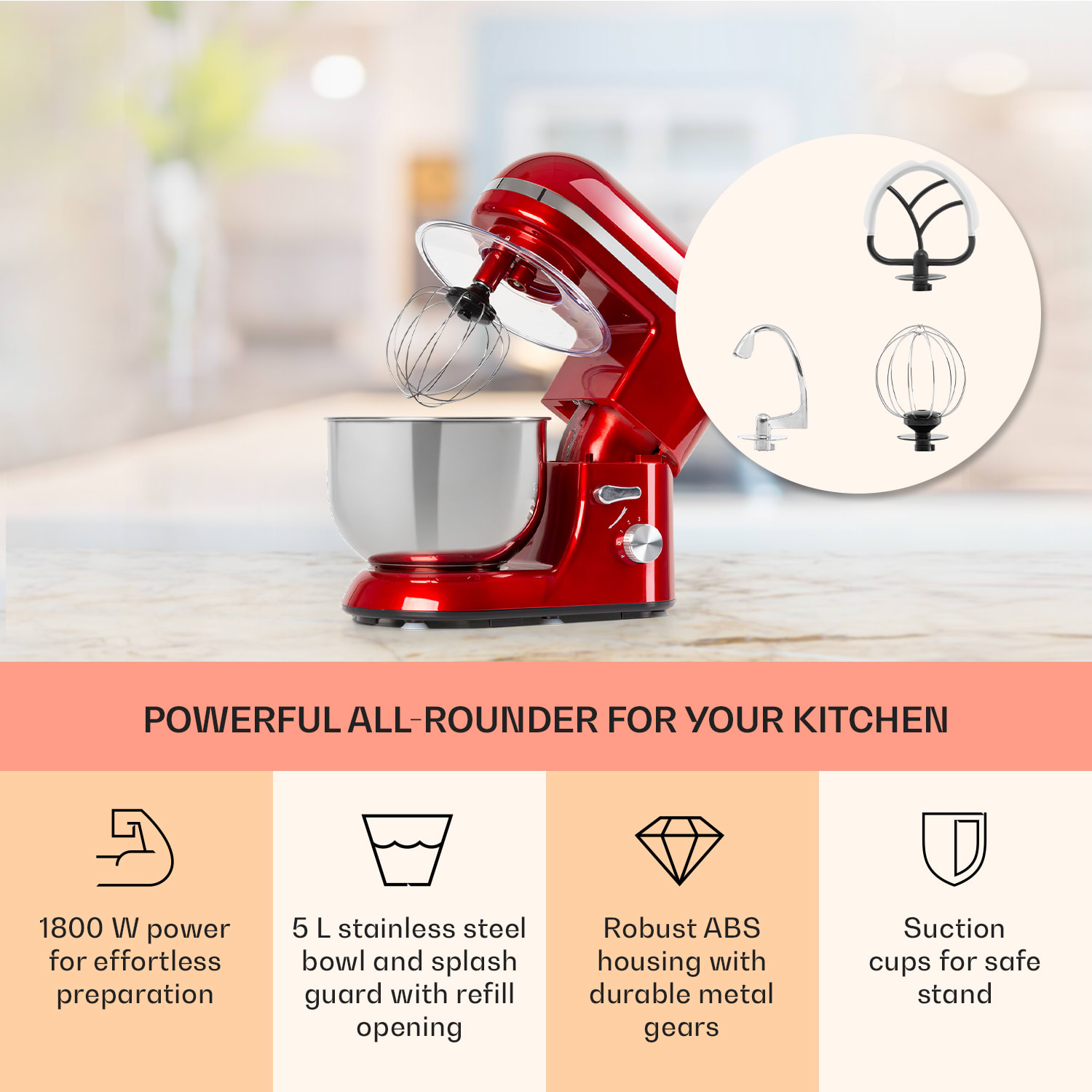 Klarstein Bella Elegance, kuchynský robot, 1800 W, 1,7 PS, 6 stupňov, 5 l – Obrázok 2