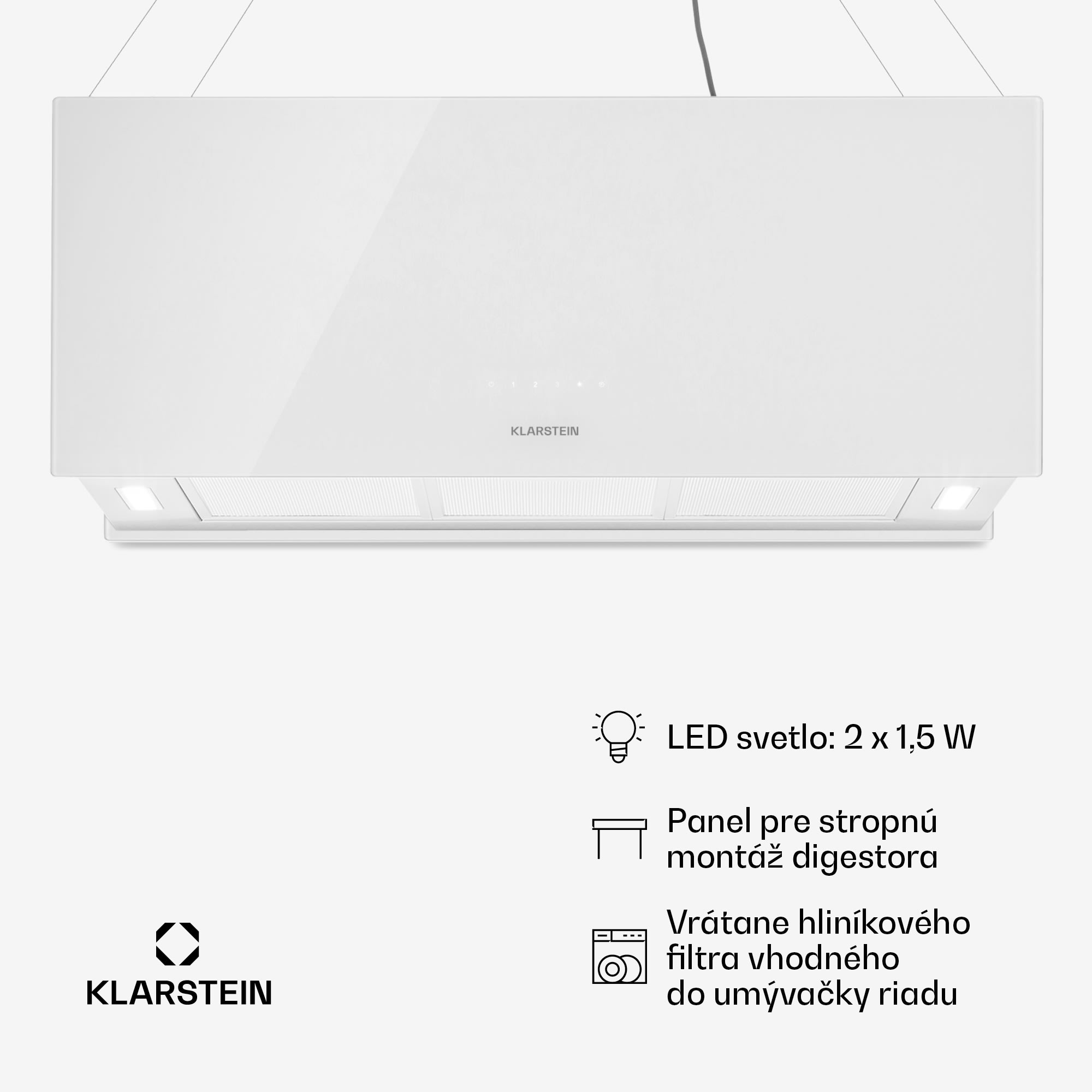 Klarstein Kronleuchter XL, digestor, 90 cm, ostrovčekový, 590 m³/h, dotykové ovládanie, LED, biely – Obrázok 5