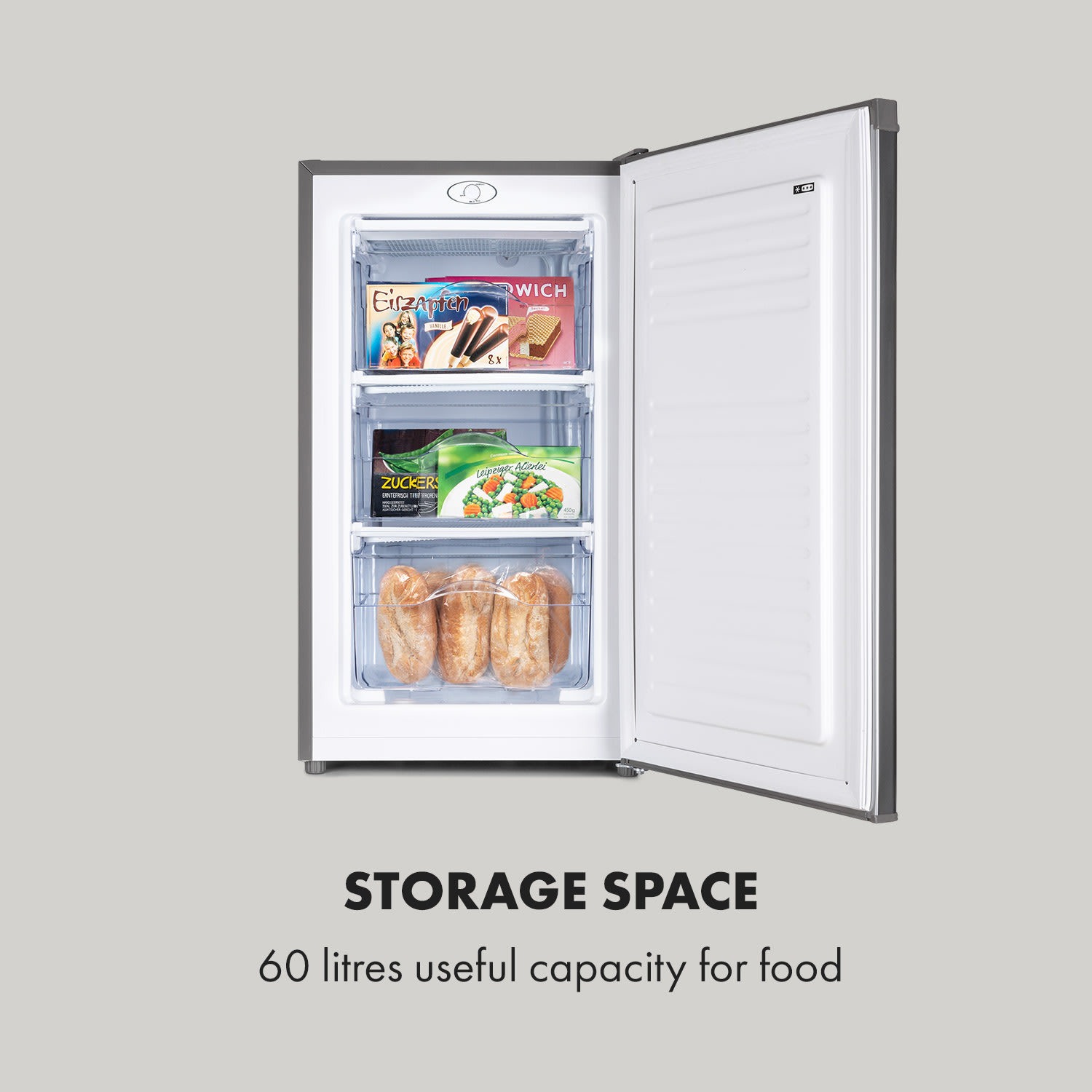 Klarstein Garfield Eco L, mraznička, 64 l, 3 zásuvky, sivá – Obrázok 2