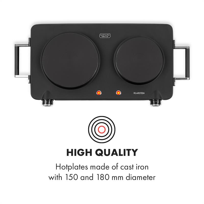 Klarstein Cookorama, elektrický varič, dvojplatničkový, 1900 – 2250 W, 150/180 mm Ø, 5 úrovní, čierna – Obrázok 2