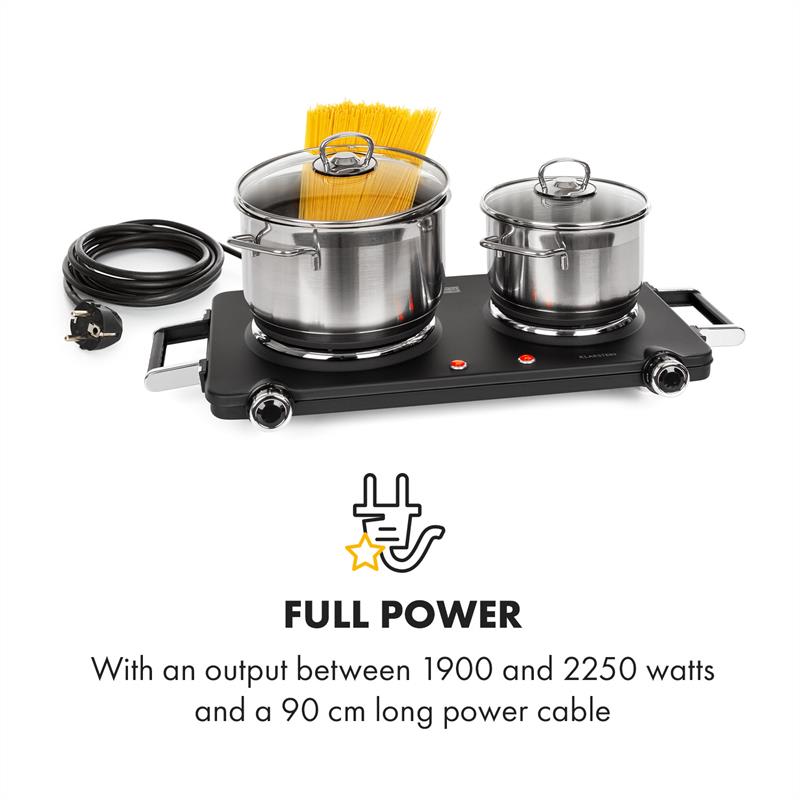 Klarstein Cookorama, elektrický varič, dvojplatničkový, 1900 – 2250 W, 150/180 mm Ø, 5 úrovní, čierna – Obrázok 3