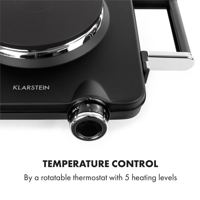Klarstein Cookorama, elektrický varič, dvojplatničkový, 1900 – 2250 W, 150/180 mm Ø, 5 úrovní, čierna – Obrázok 4