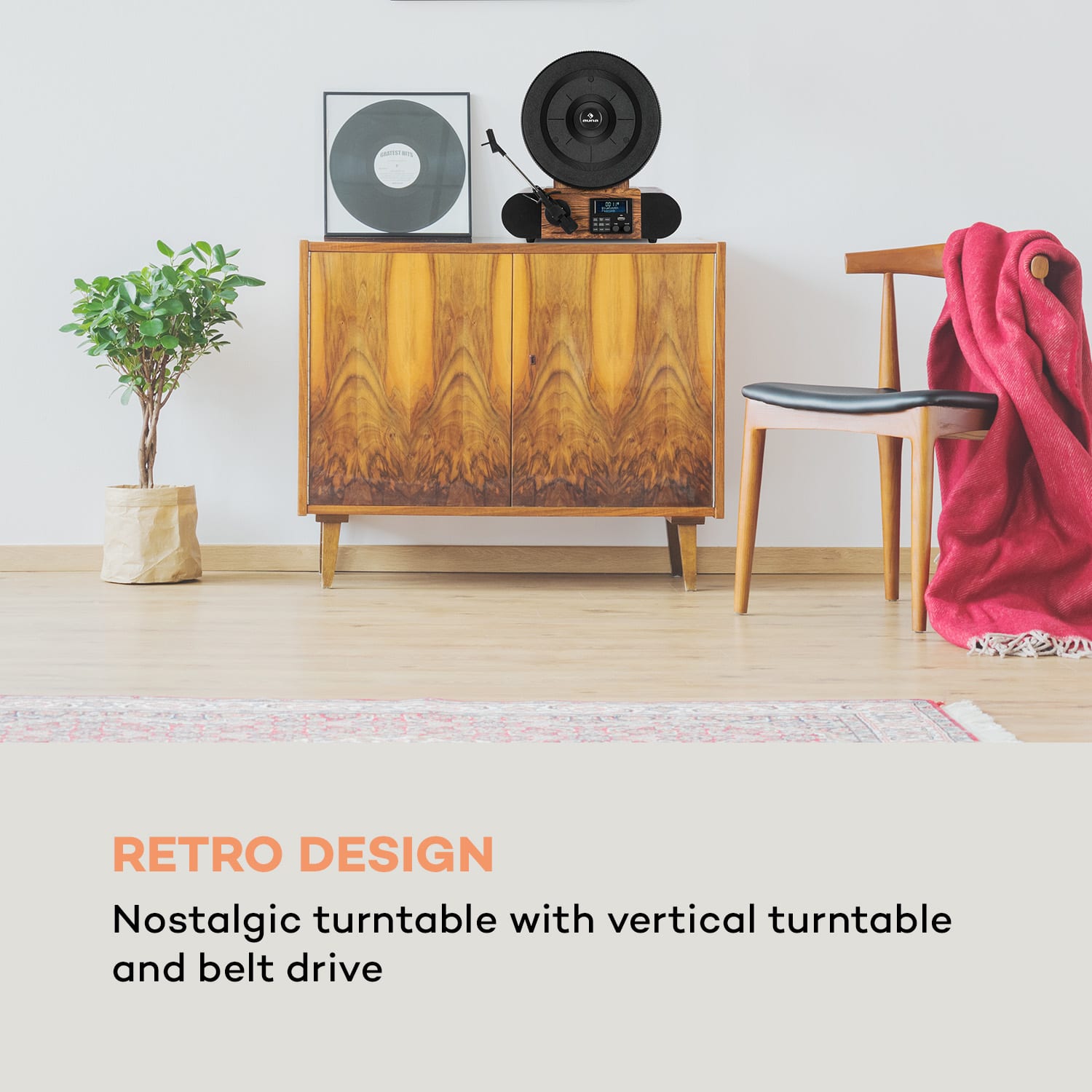 Auna Verticalo SE DAB, retro gramofón, DAB+, FM tuner, USB, BT, AUX, drevo