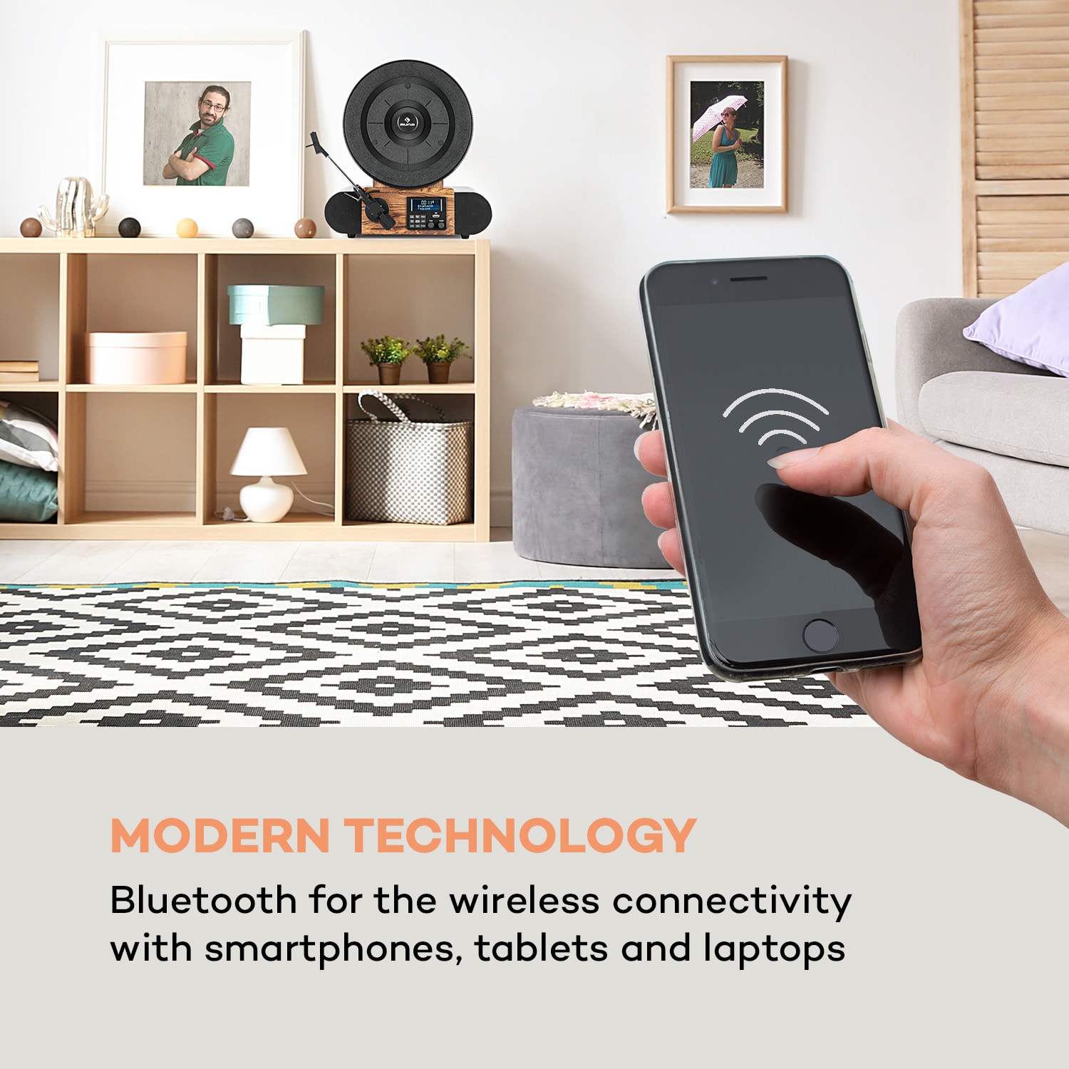 Auna Verticalo SE DAB, retro gramofón, DAB+, FM tuner, USB, BT, AUX, drevo – Obrázok 4