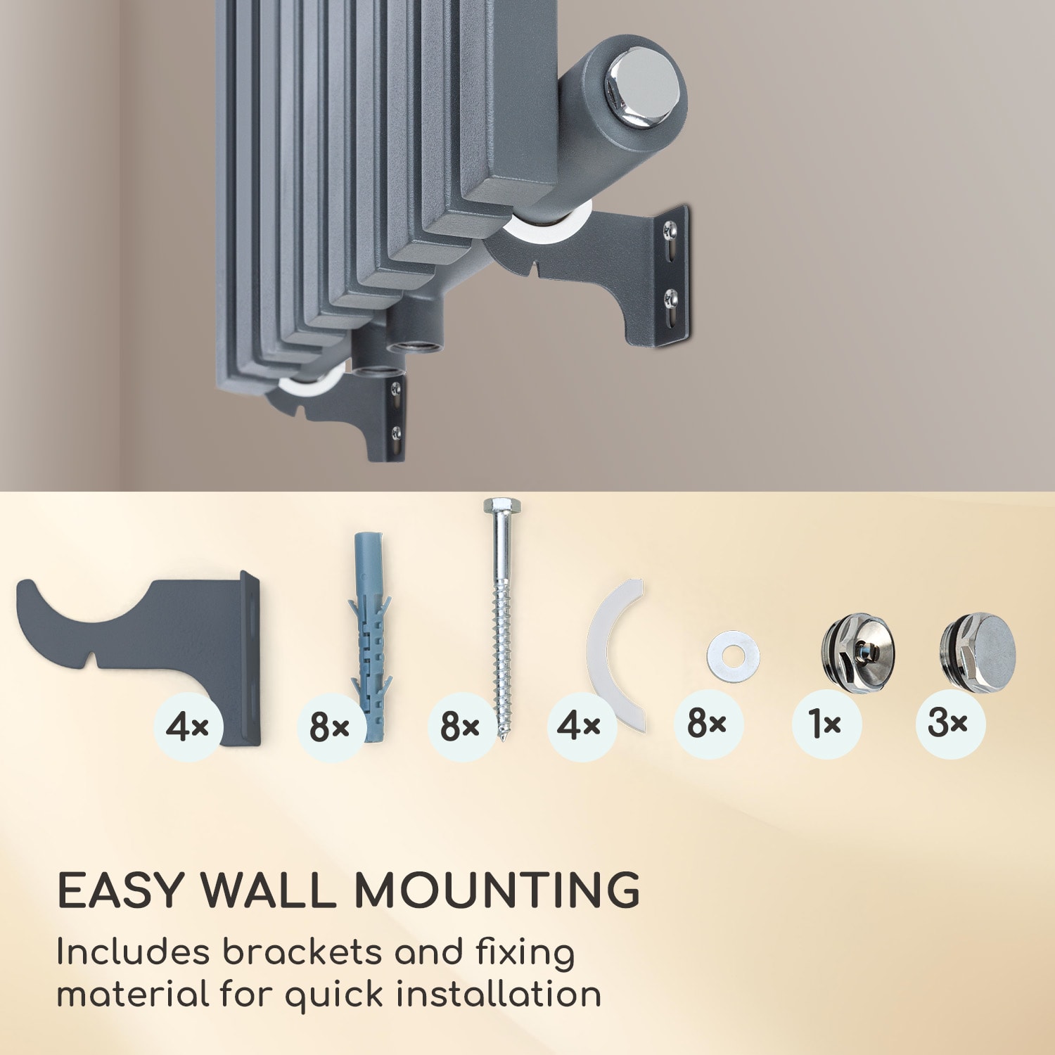 Besoa Delgado, radiátor, 160 x 45, 822 W, teplá voda, 1/2", 8 – 20 m², sivý – Obrázok 3