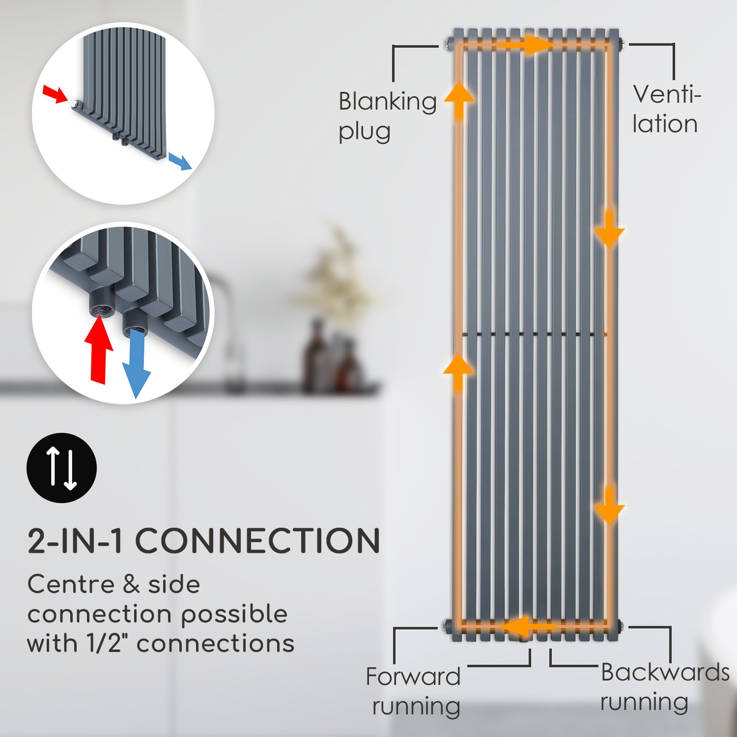 Besoa Delgado, radiátor, 160 x 45, 822 W, teplá voda, 1/2", 8 – 20 m², sivý – Obrázok 4