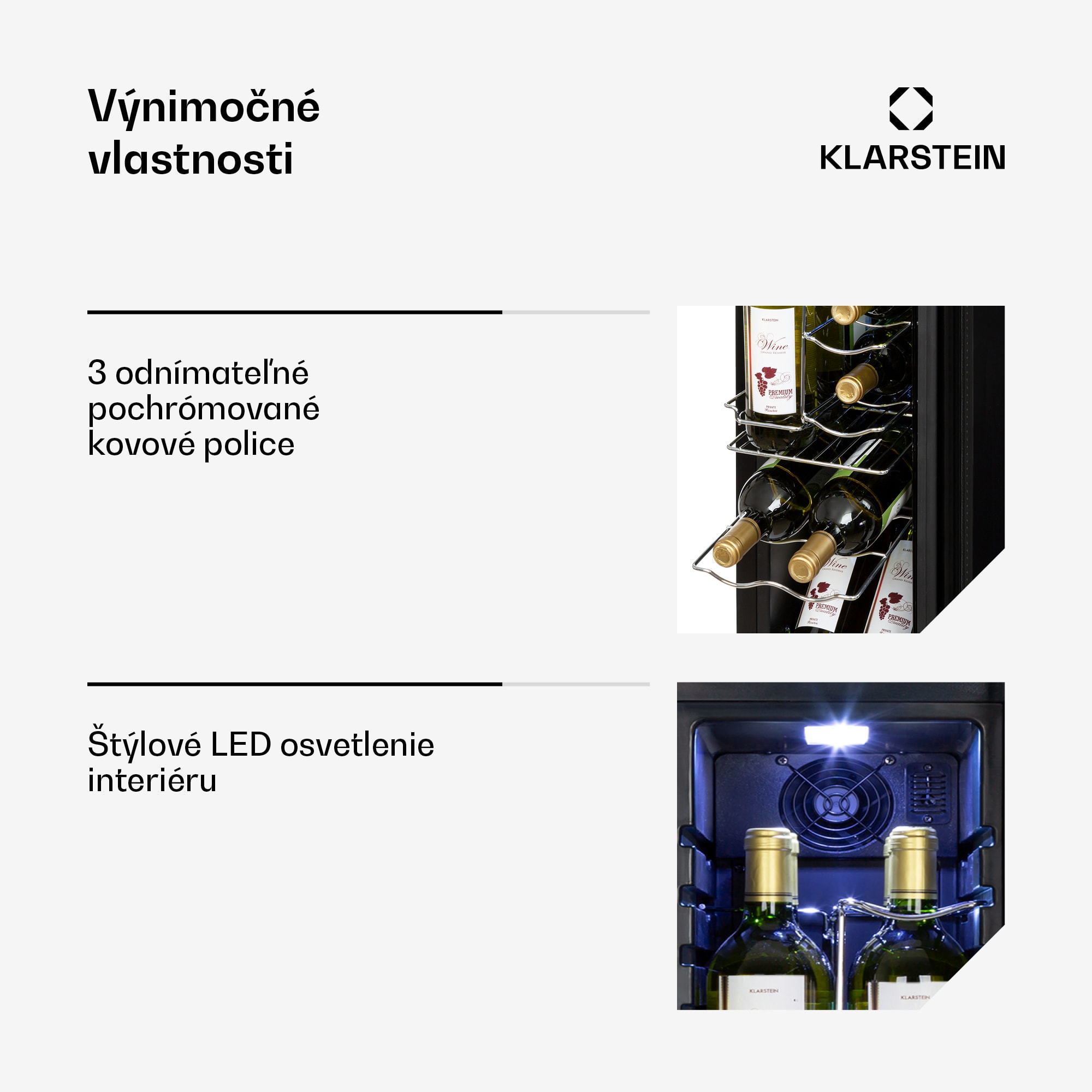 Klarstein Shiraz 12 Slim, vinotéka, 32 l, 12 fliaš, 85 W, 5–18°C, dotykový ovládací panel – Obrázok 3