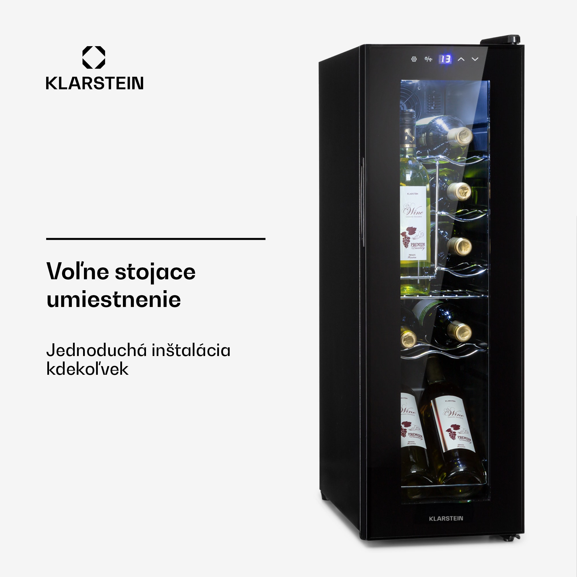 Klarstein Shiraz 12 Slim, vinotéka, 32 l, 12 fliaš, 85 W, 5–18°C, dotykový ovládací panel – Obrázok 4