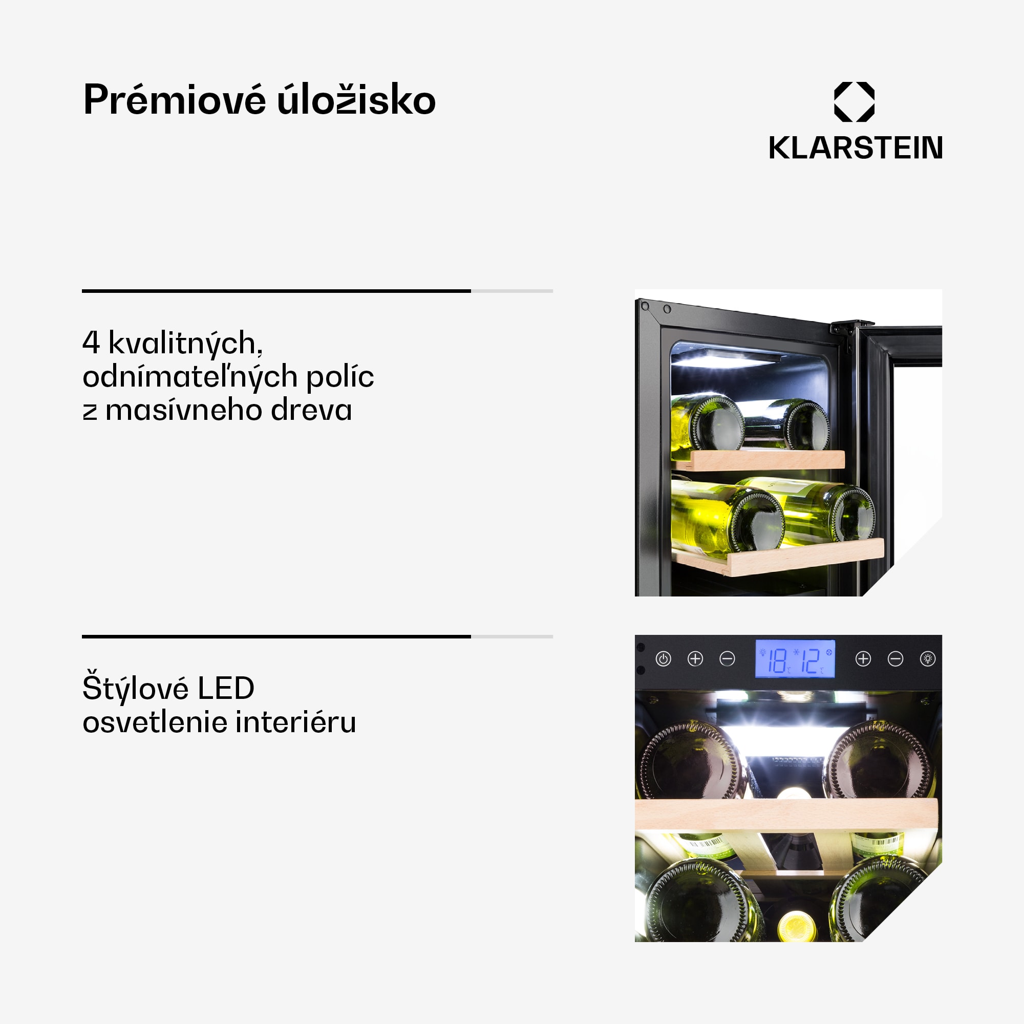 Klarstein Vinovilla 17, dvojzónová vinotéka, 53 l, 17 fliaš, 3-farebné LED osvetlenie, biela – Obrázok 4