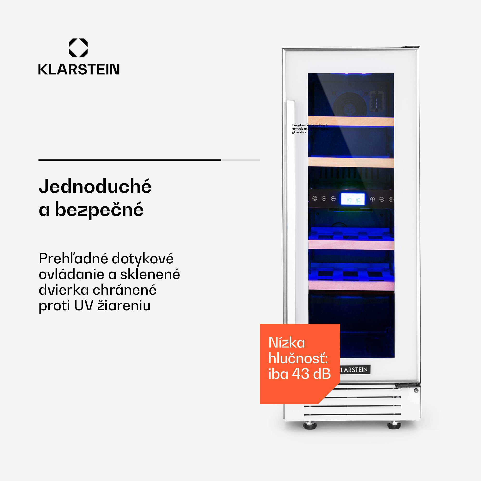 Klarstein Vinovilla 17, dvojzónová vinotéka, 53 l, 17 fliaš, 3-farebné LED osvetlenie, biela – Obrázok 5