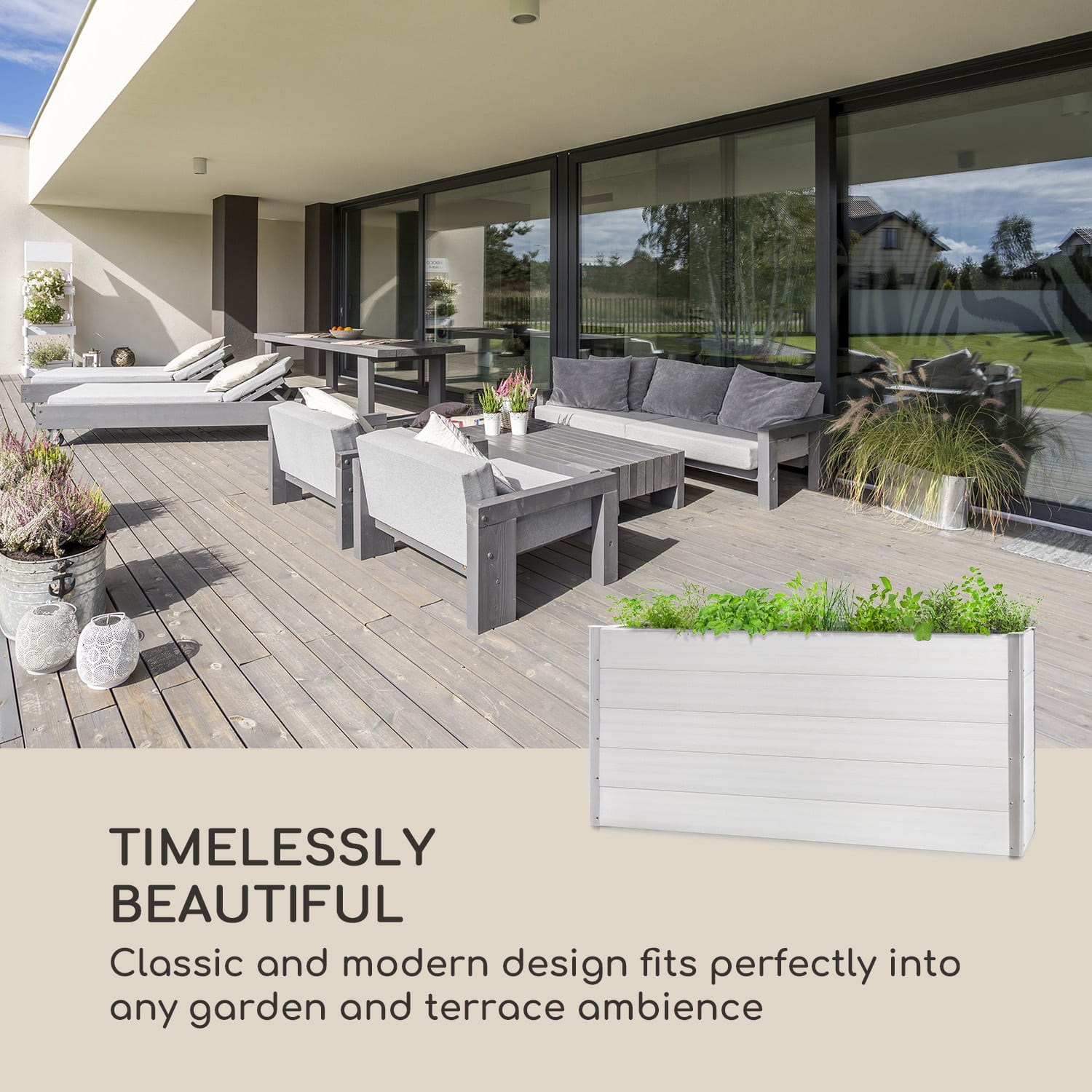 Blumfeldt Nova Grow, záhradný záhon, 195 x 91 x 50 cm, WPC, drevený vzhľad, biely – Obrázok 2
