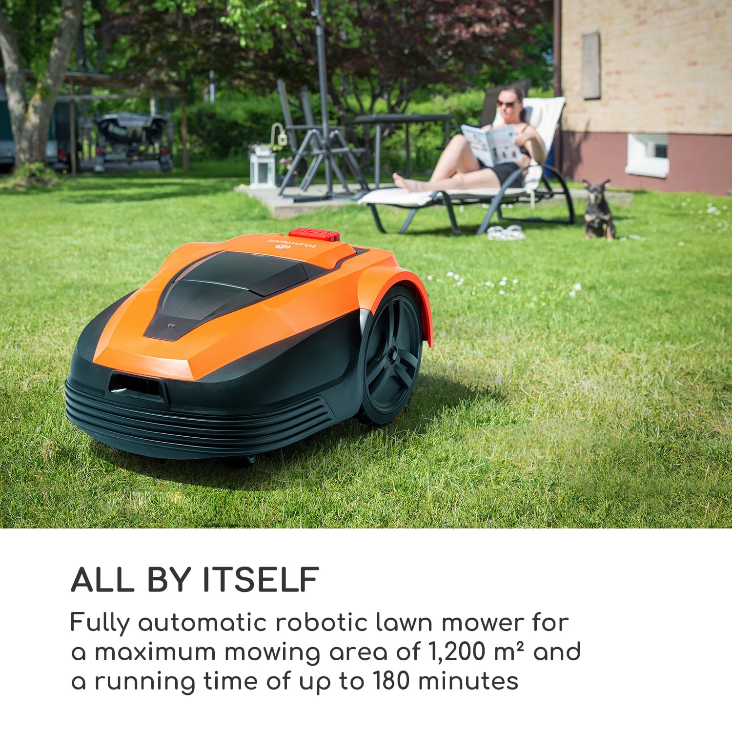 Blumfeldt Garden Hero, robotická kosačka, 5,2 Ah, akumulátorová prevádzka, do 1200 m², oranžová