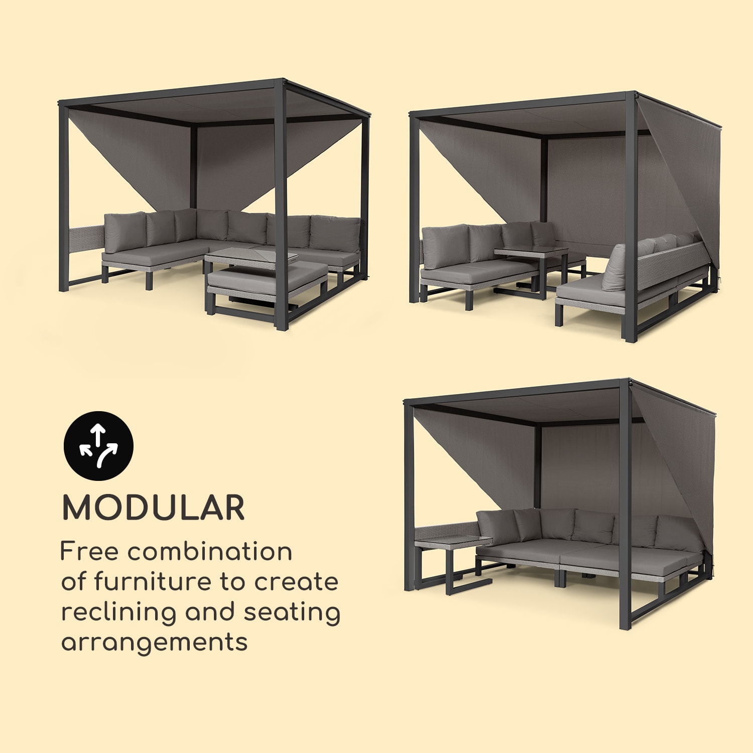 Blumfeldt Havana & Lounge-Set, pergola & lounge-set, 270 x 230 x 270 cm, 4 dvojsedadlá, sivá – Obrázok 2