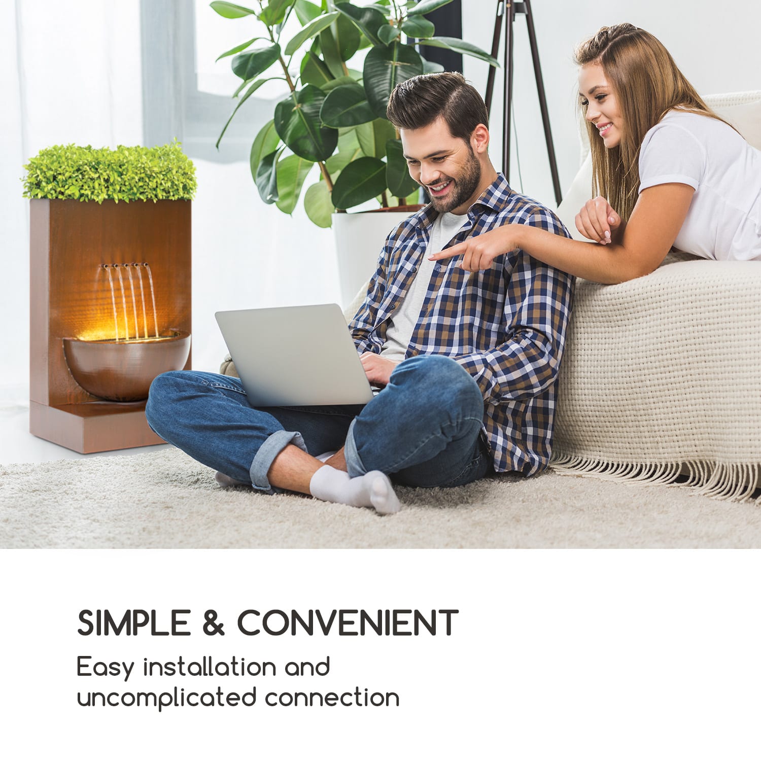 Blumfeldt Windflower, záhradná fontána s kvetináčom, 11 W, pozinkovaný kov, hnedá – Obrázok 2