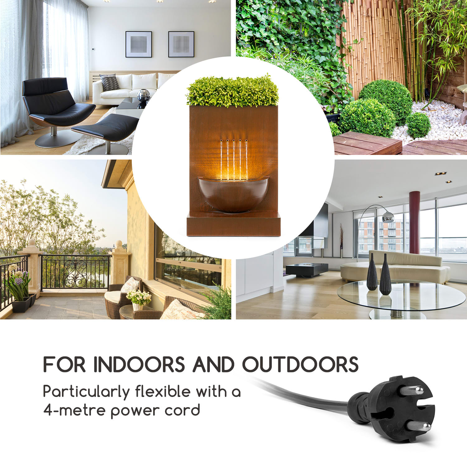 Blumfeldt Windflower, záhradná fontána s kvetináčom, 11 W, pozinkovaný kov, hnedá – Obrázok 3