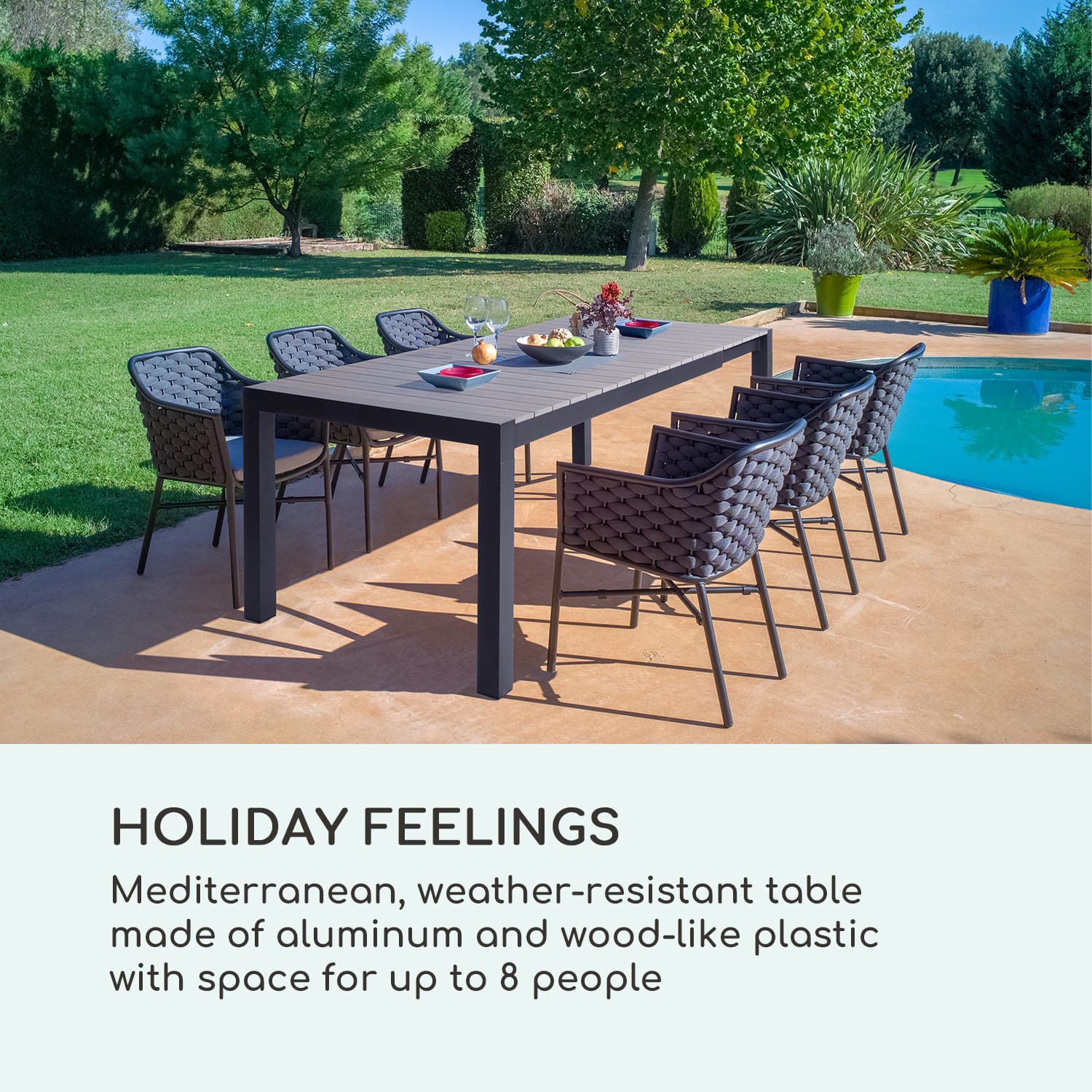 Blumfeldt Menorca Expand, záhradný stôl, 163 x 95 cm, antracitový