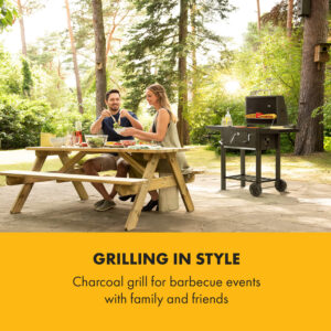Klarstein Meat Machine, gril na drevené uhlie, 45 x 32,5 cm, teplomer, kolieska, čierny