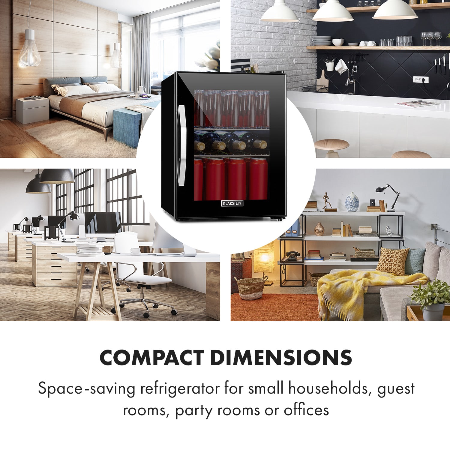 Klarstein Beersafe M Onyx, chladnička, energet. trieda C, LED, 2 kovové police, sklenené dvierka